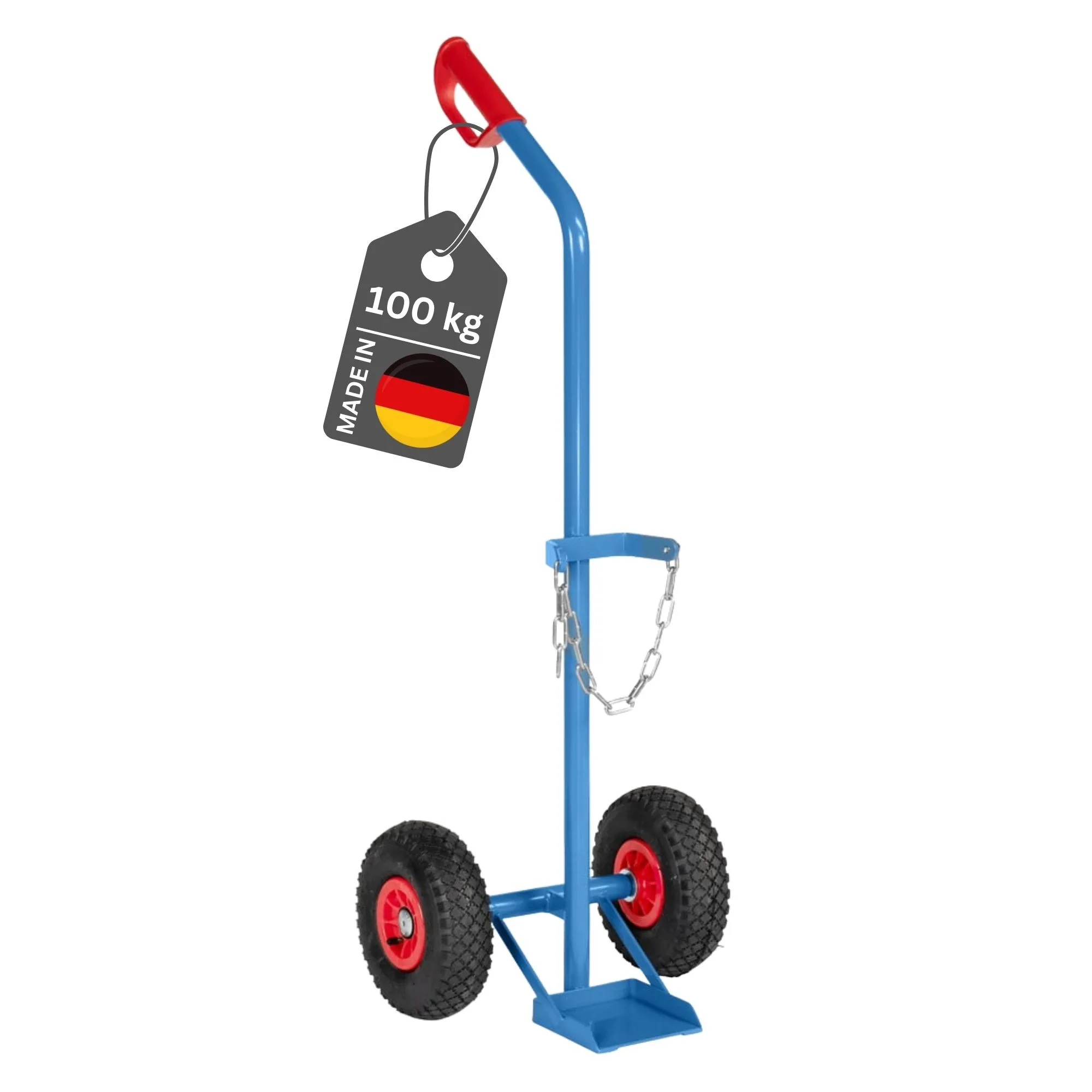 Fetra Stahlflaschenkarre für eine 10 Liter Stahlflasche Ø 140mm mit pannensicherer PU-Bereifung | Traglast 100kg | Made in Germany | Blau