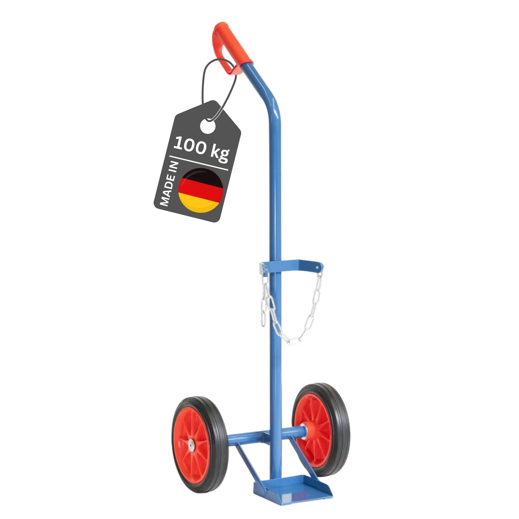 Fetra Stahlflaschenkarre für eine 10 Liter Stahlflasche Ø 140mm mit pannensicherer Vollgummibereifung | Traglast 100kg | Made in Germany | Blau