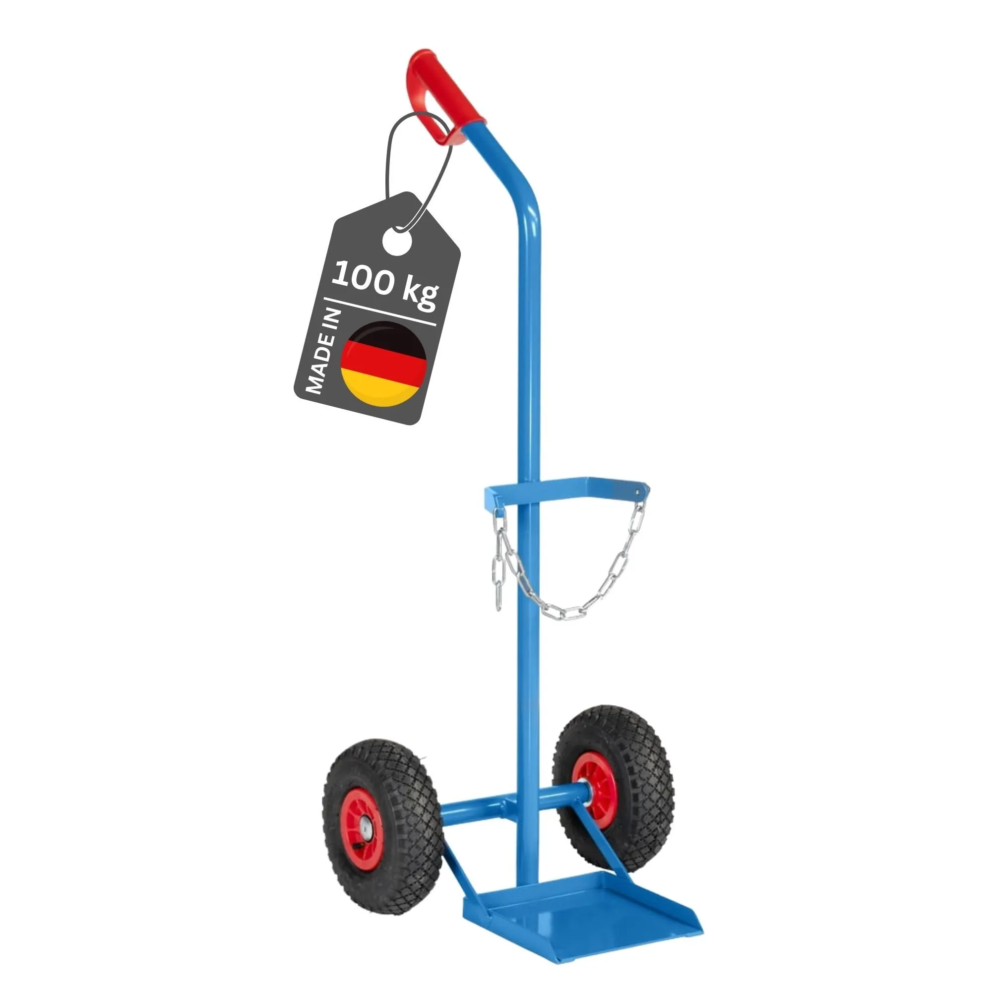 Fetra Stahlflaschenkarre für eine 20-50 Liter Stahlflasche Ø 204-229mm mit pannensicherer PU-Bereifung | Traglast 100kg | Made in Germany | Blau