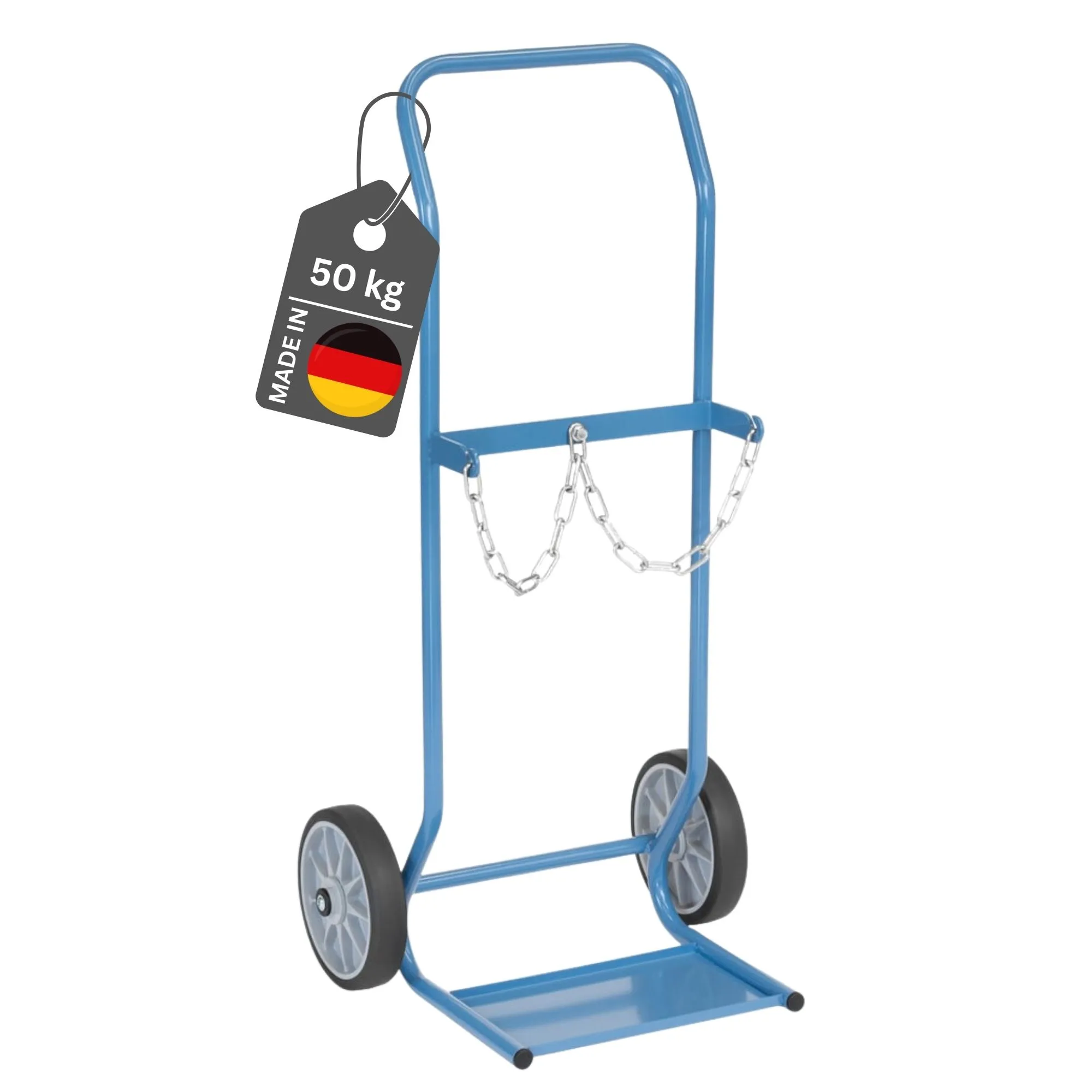 Fetra Stahlflaschenkarre für zwei Stahlflaschen à 10 Liter Ø 140mm mit pannensicherer Vollgummibereifung | Traglast 50kg | Made in Germany | Blau