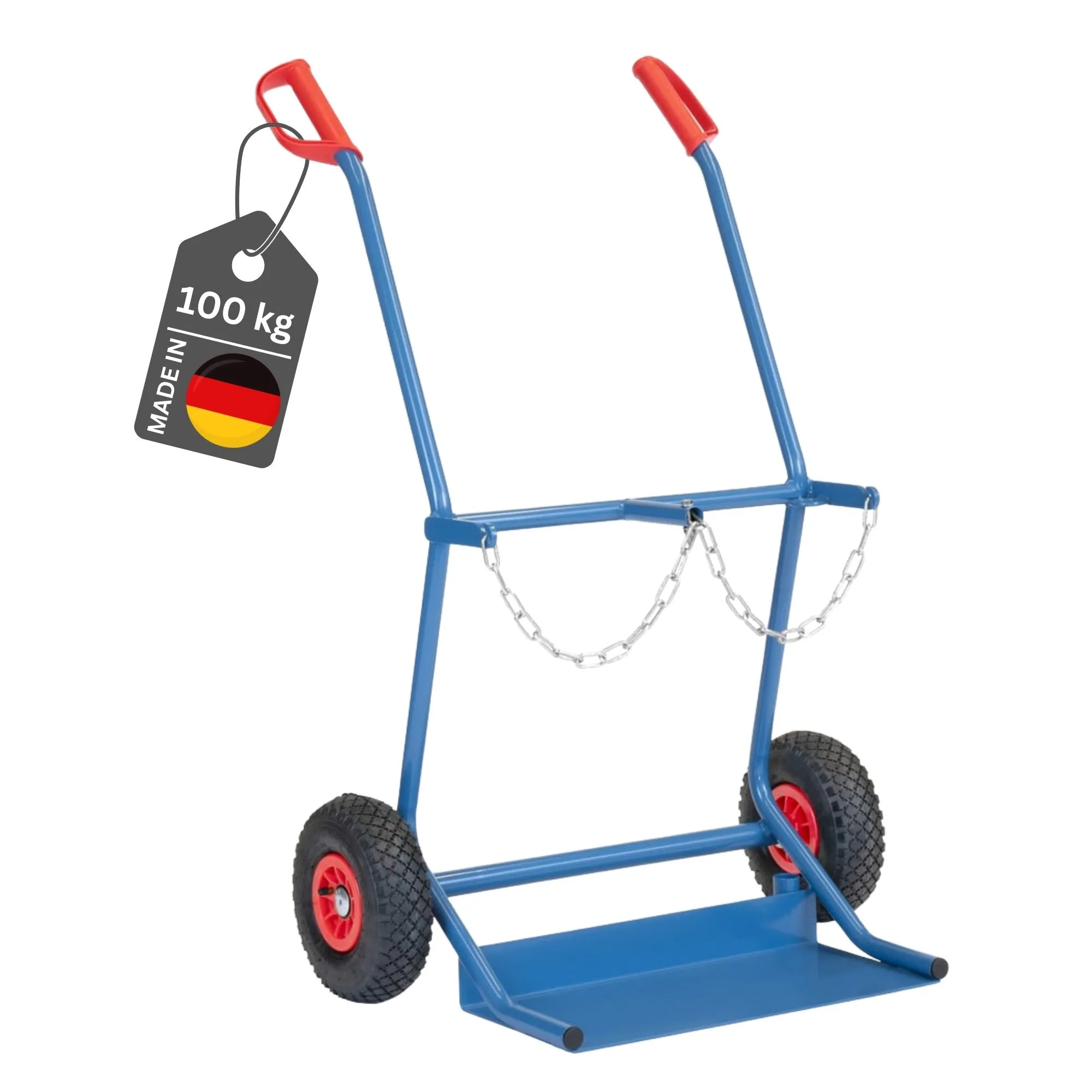 Fetra Stahlflaschenkarre für zwei 20 Liter Stahlflaschen Ø 204mm mit pannensicherer PU-Bereifung | Traglast 100kg | Made in Germany | Blau