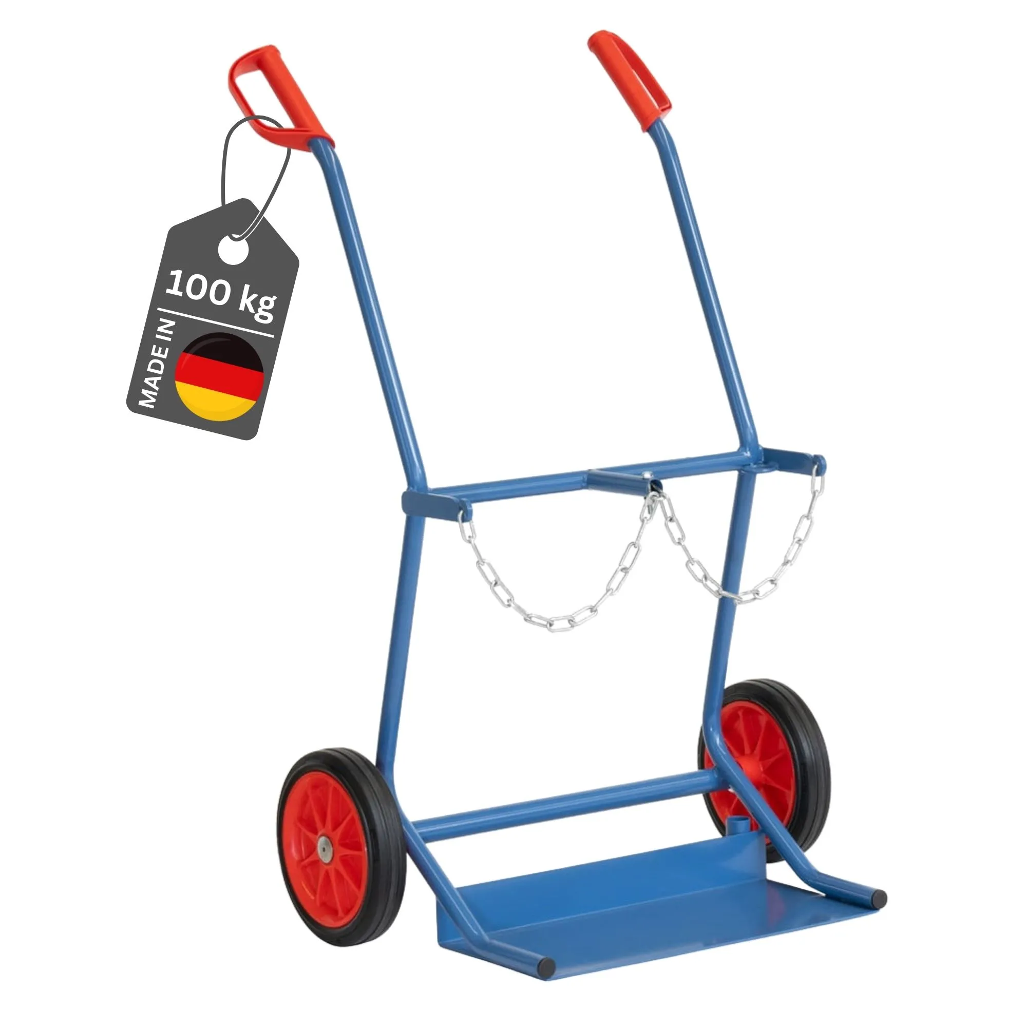 Fetra Stahlflaschenkarre für zwei 20 Liter Stahlflaschen Ø 204mm mit pannensicherer Vollgummibereifung | Traglast 100kg | Made in Germany | Blau
