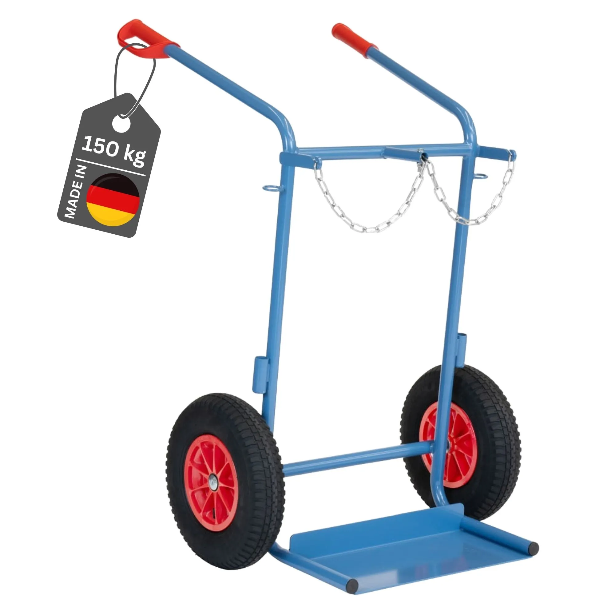 Fetra Stahlflaschenkarre für zwei Stahlflaschen à 40-50 Liter Ø 204-229mm mit Luftbereifung | Traglast 150kg | Made in Germany | Blau