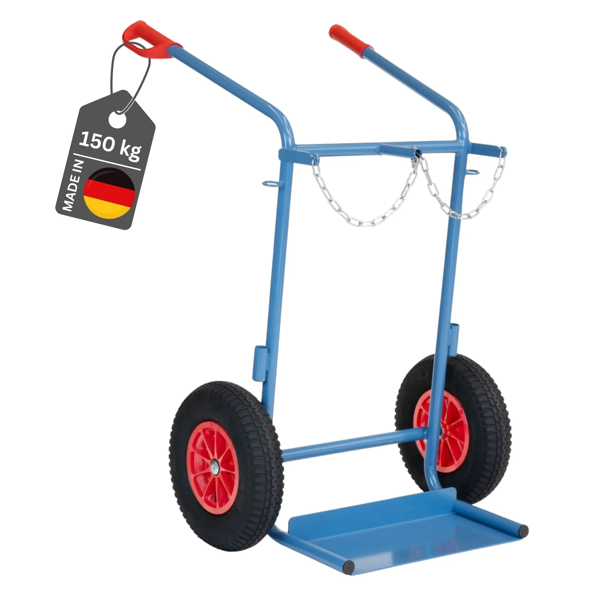 Fetra Stahlflaschenkarre für zwei Stahlflaschen à 40-50 Liter Ø 204-229mm mit pannensicherer PU-Bereifung | Traglast 150kg | Made in Germany | Blau