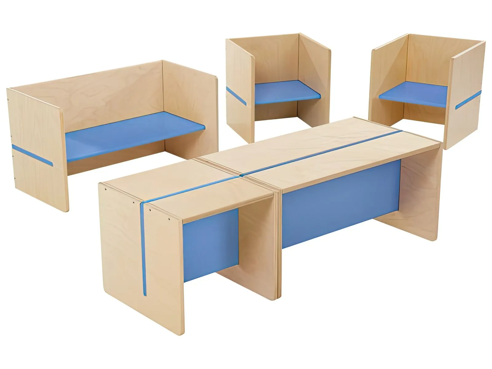 Wesco Sitzmöbel der Serie “Pop”, Set aus drei Wendehockern und zwei Wendebänken