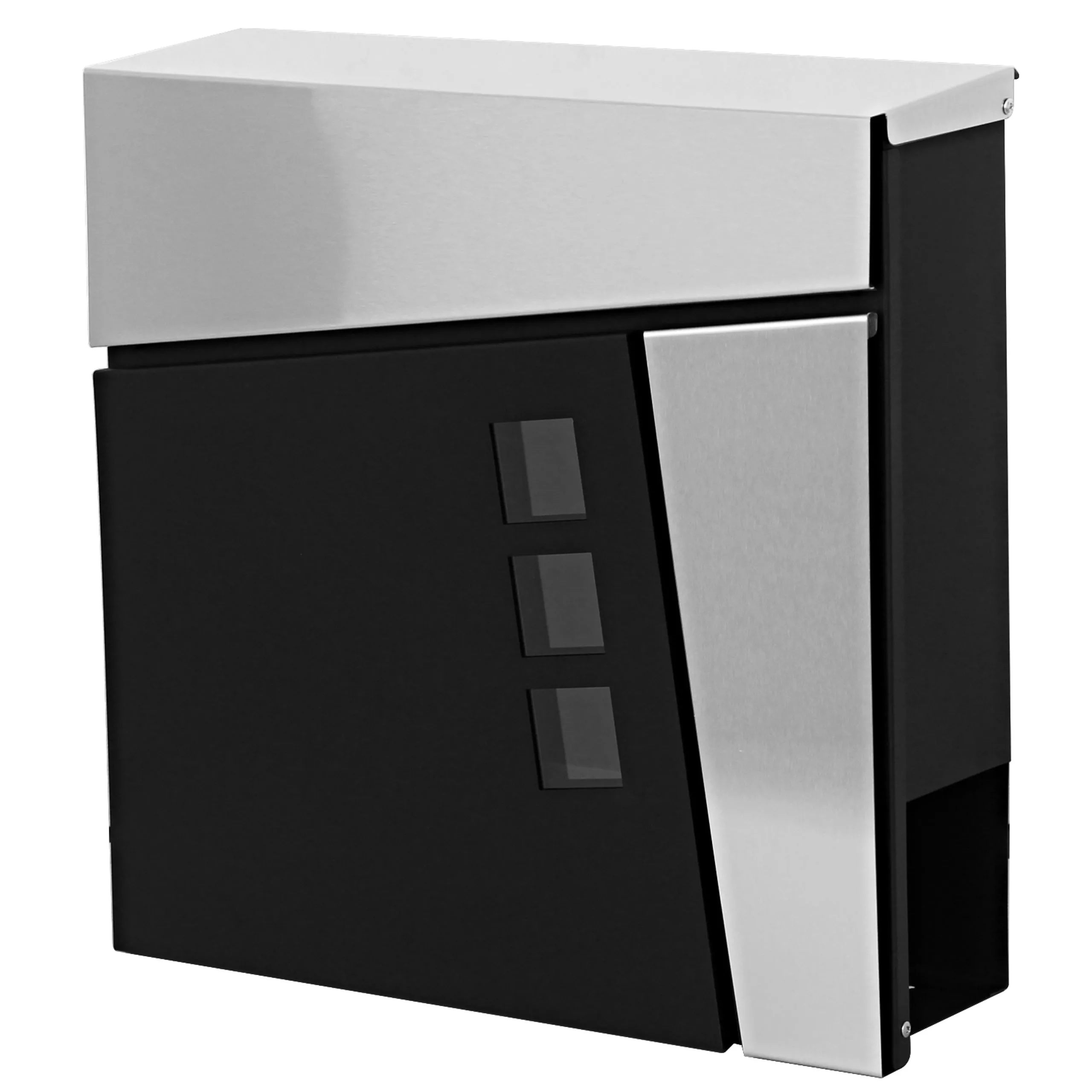 Briefkasten | HxBxT 37x37x11cm | Wandbriefkasten Postkasten Zeitungsfach | pulverbeschichtet | Schwarz/Edelstahl