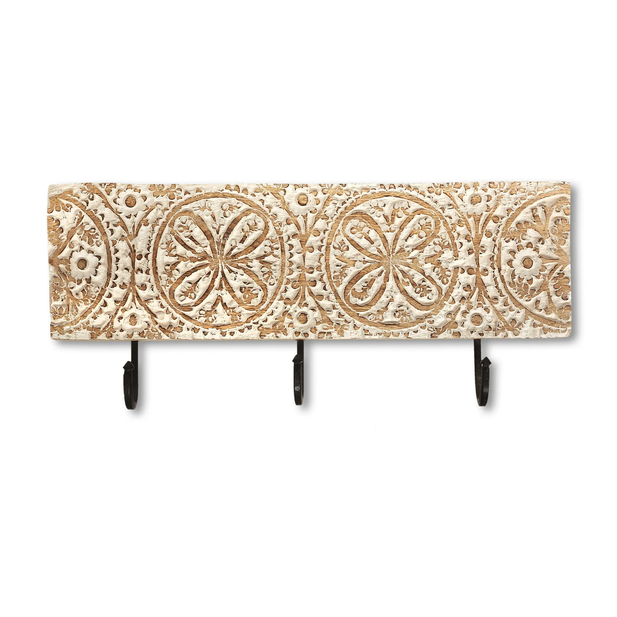 3-er Wandhakenleiste 'Mandara', natur, B 38 cm, H 11 cm