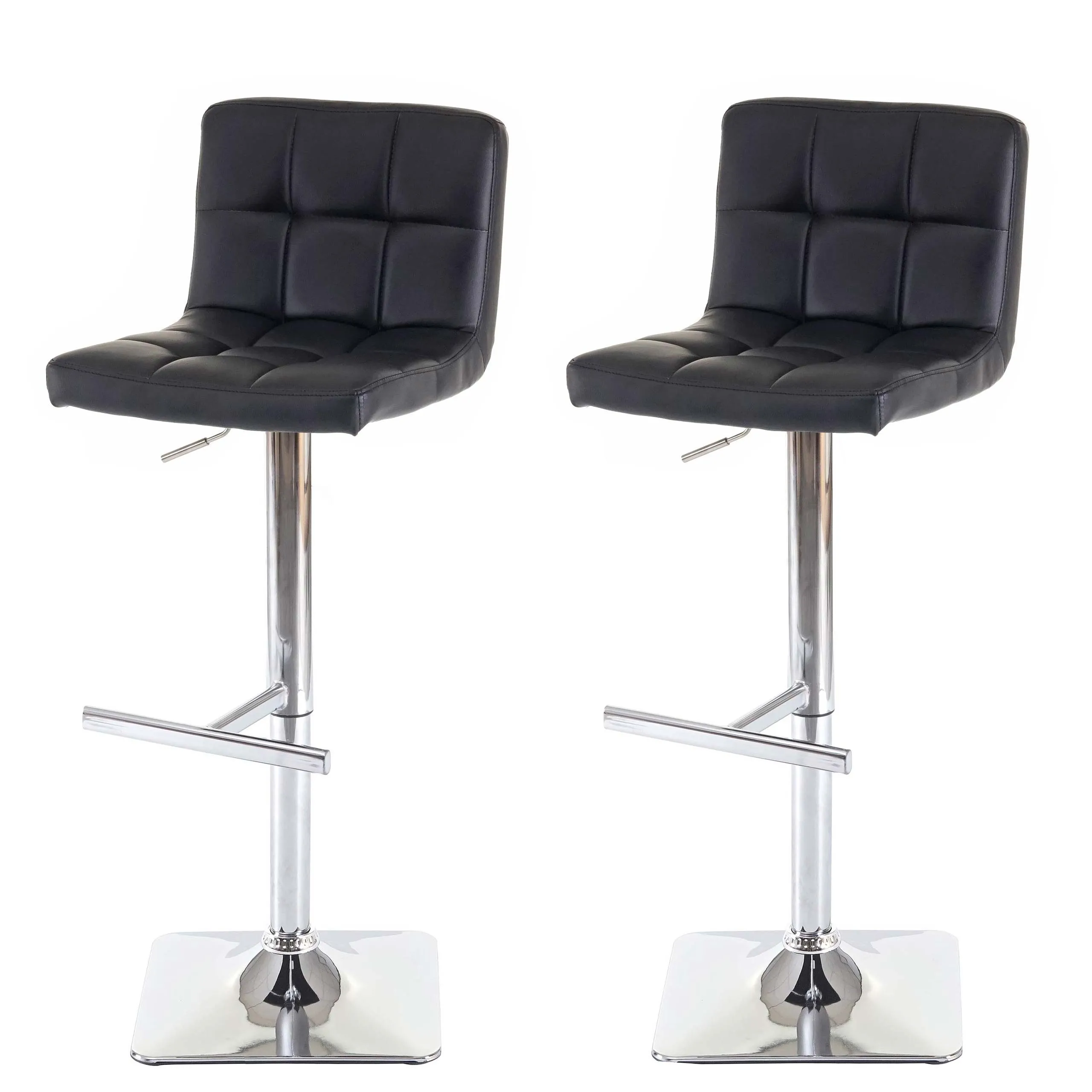 2er-Set Barhocker gepolstert und höhenverstellbar mit Lehne | Sitzhöhe 63-84cm | mit Lehne drehbar | Kunstleder Schwarz | Chromfuß | Barstuhl Tresenhocker
