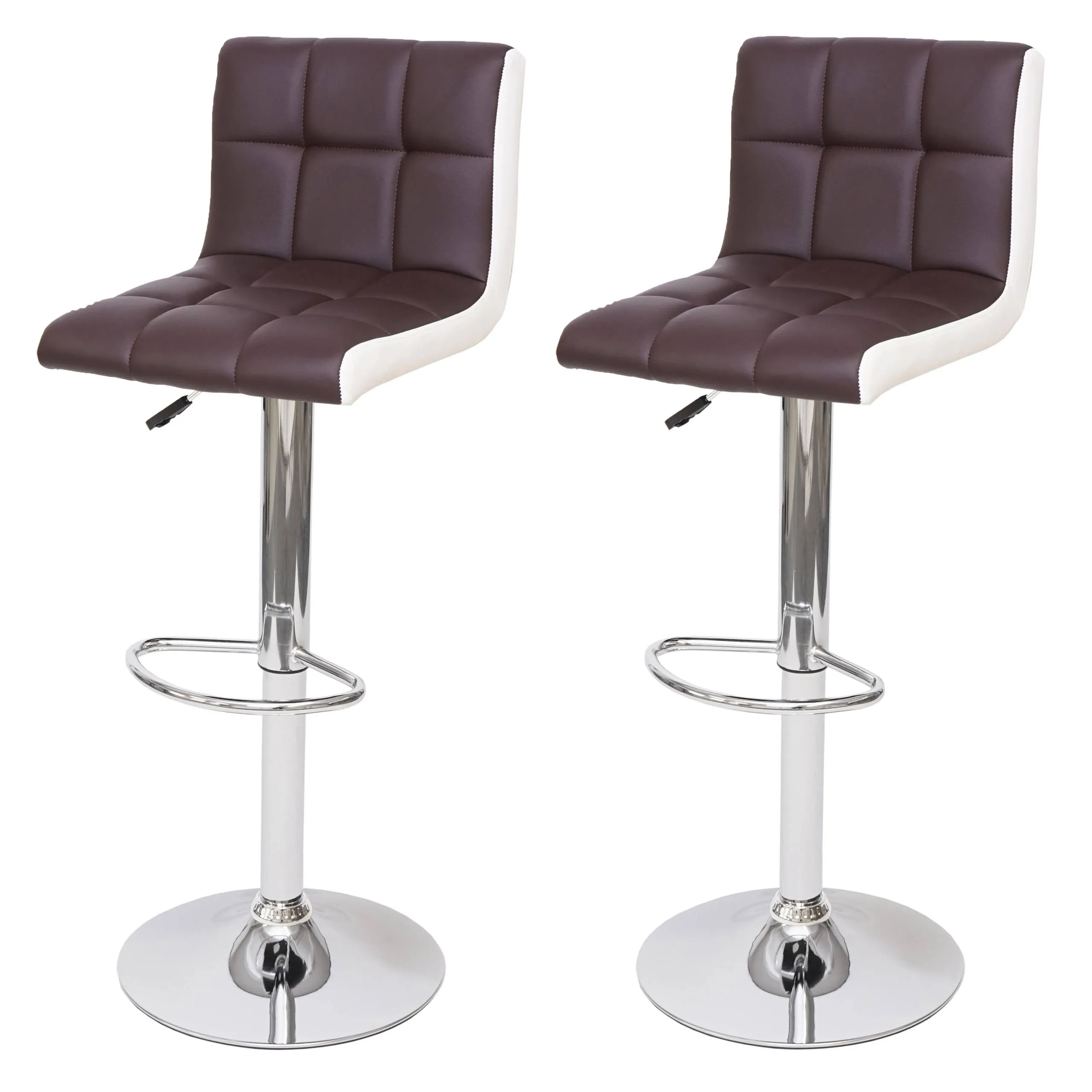 2er-Set Barhocker gepolstert mit Lehne | Sitzhöhe 63-87cm | höhenverstellbar | Kunstleder Braun-Weiß | Chromfuß| Tresenhocker Barstuhl