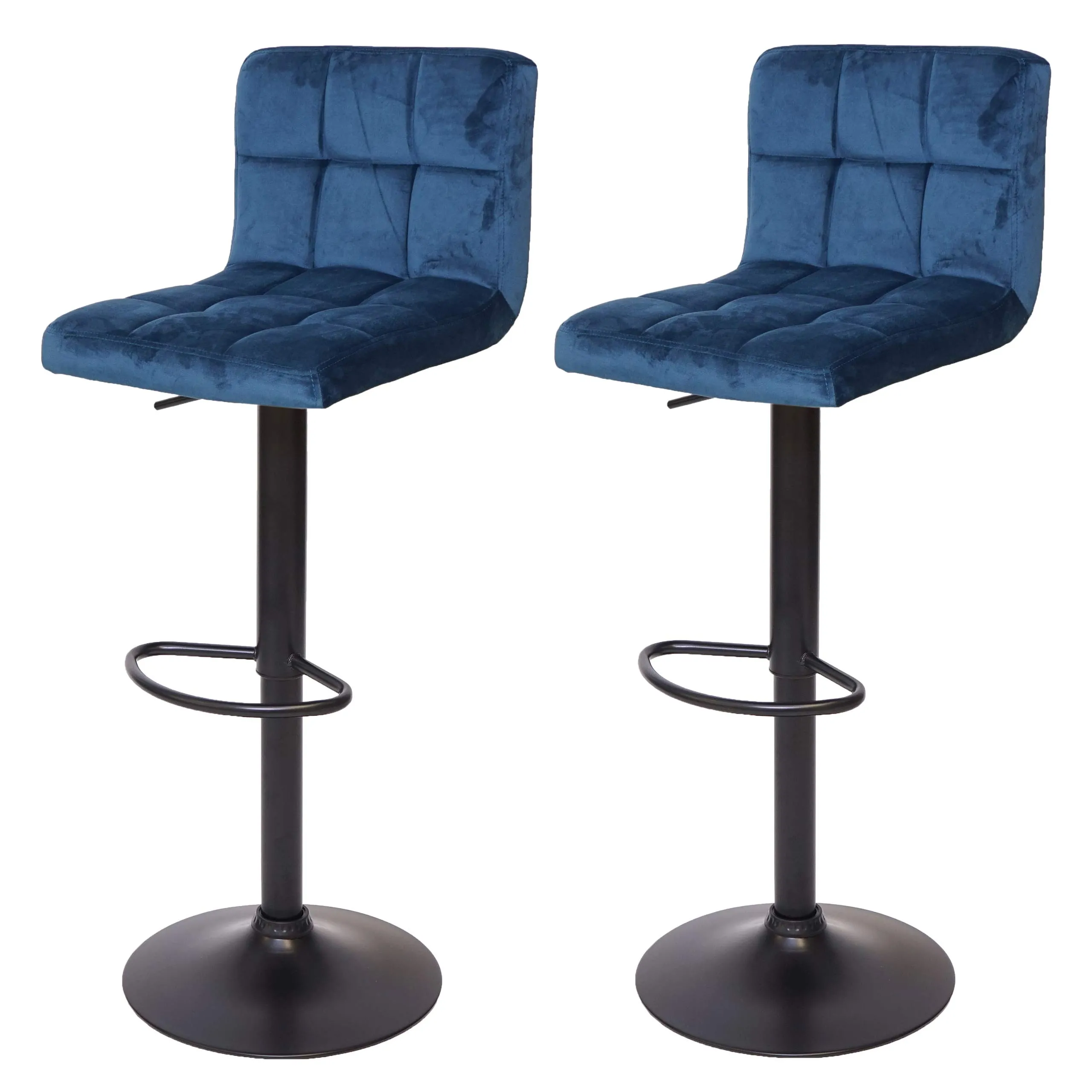 2er-Set Barhocker gepolstert mit Lehne | Sitzhöhe 63-87cm | höhenverstellbar | Samt Petrol-Blau | Fuß Schwarz| Tresenhocker Barstuhl