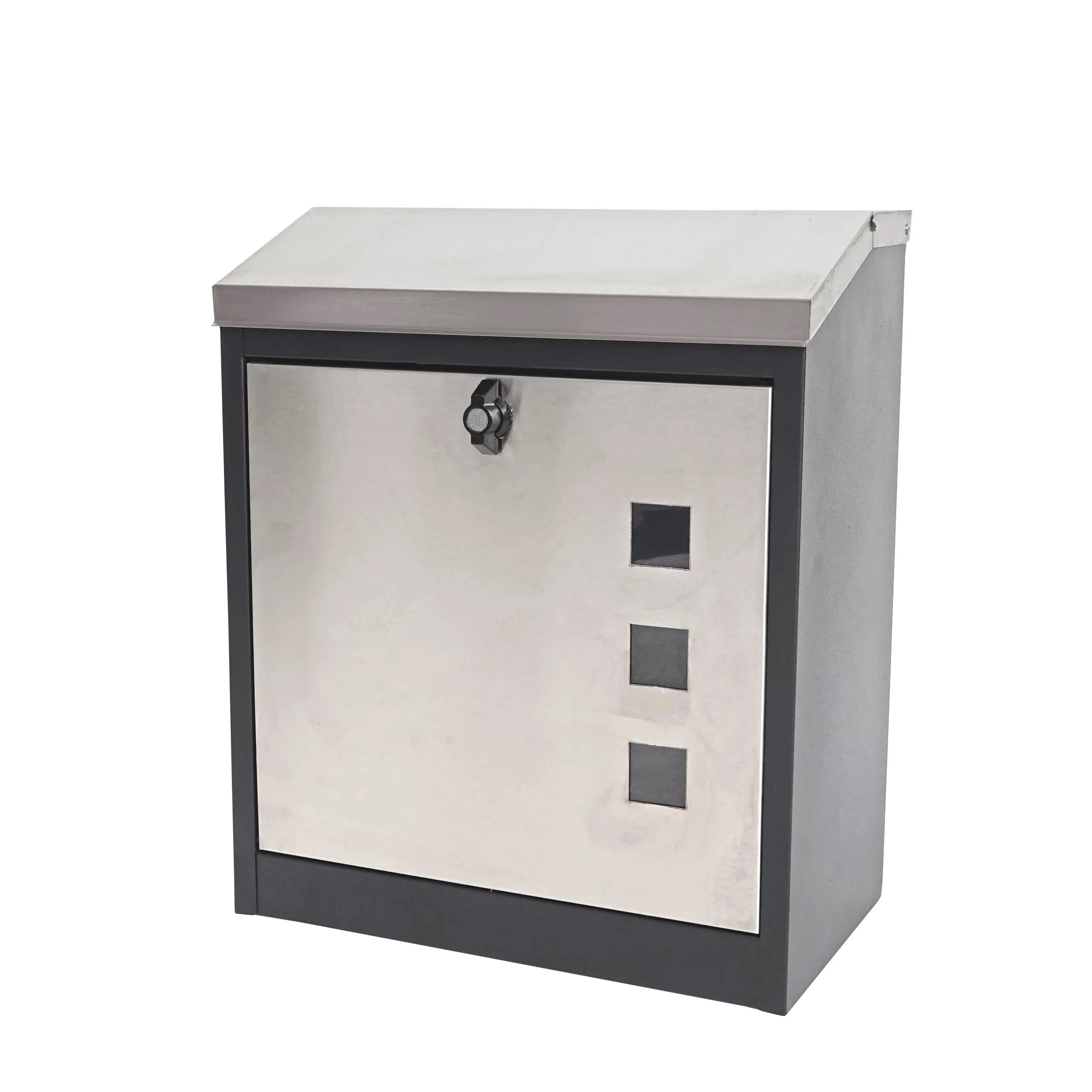 XXL Briefkasten | HxBxT 52x44x25cm | abschließbar pulverbeschichtet | Schwarz-Edelstahl| Firmenbriefkasten Postkasten