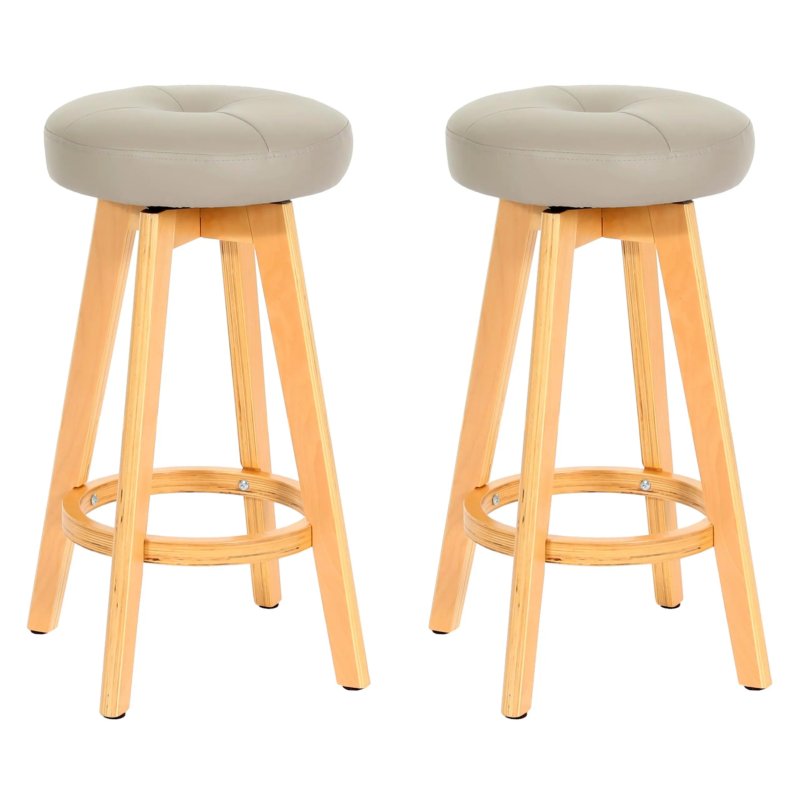 2er-Set Barhocker drehbar und einfach | Sitzhöhe 67cm | Holz Kunstleder drehbar | Taupe | helle Beine | Barstuhl Tresenhocker