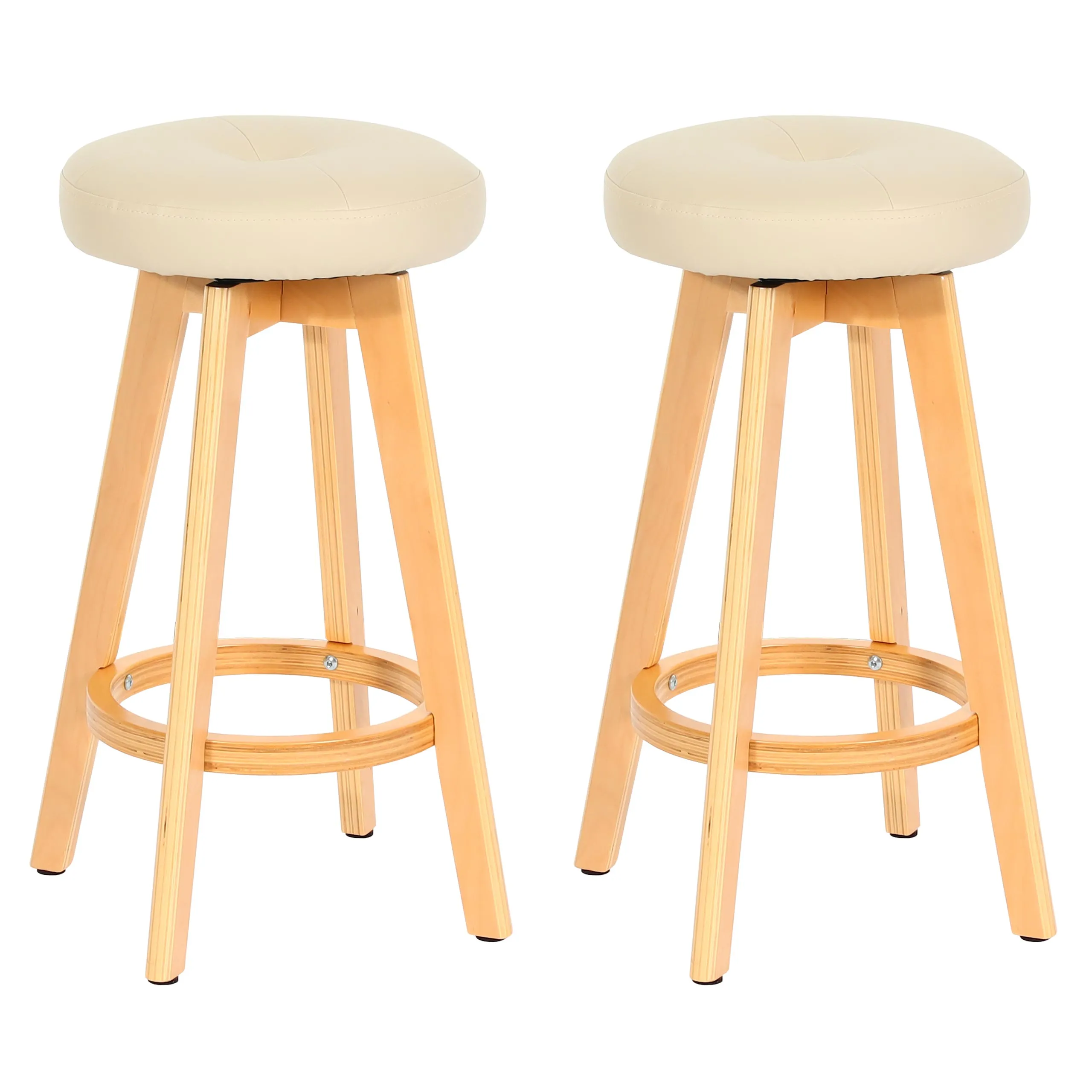 2er-Set Barhocker drehbar und einfach | Sitzhöhe 67cm | Holz Kunstleder drehbar | Creme | helle Beine | Barstuhl Tresenhocker