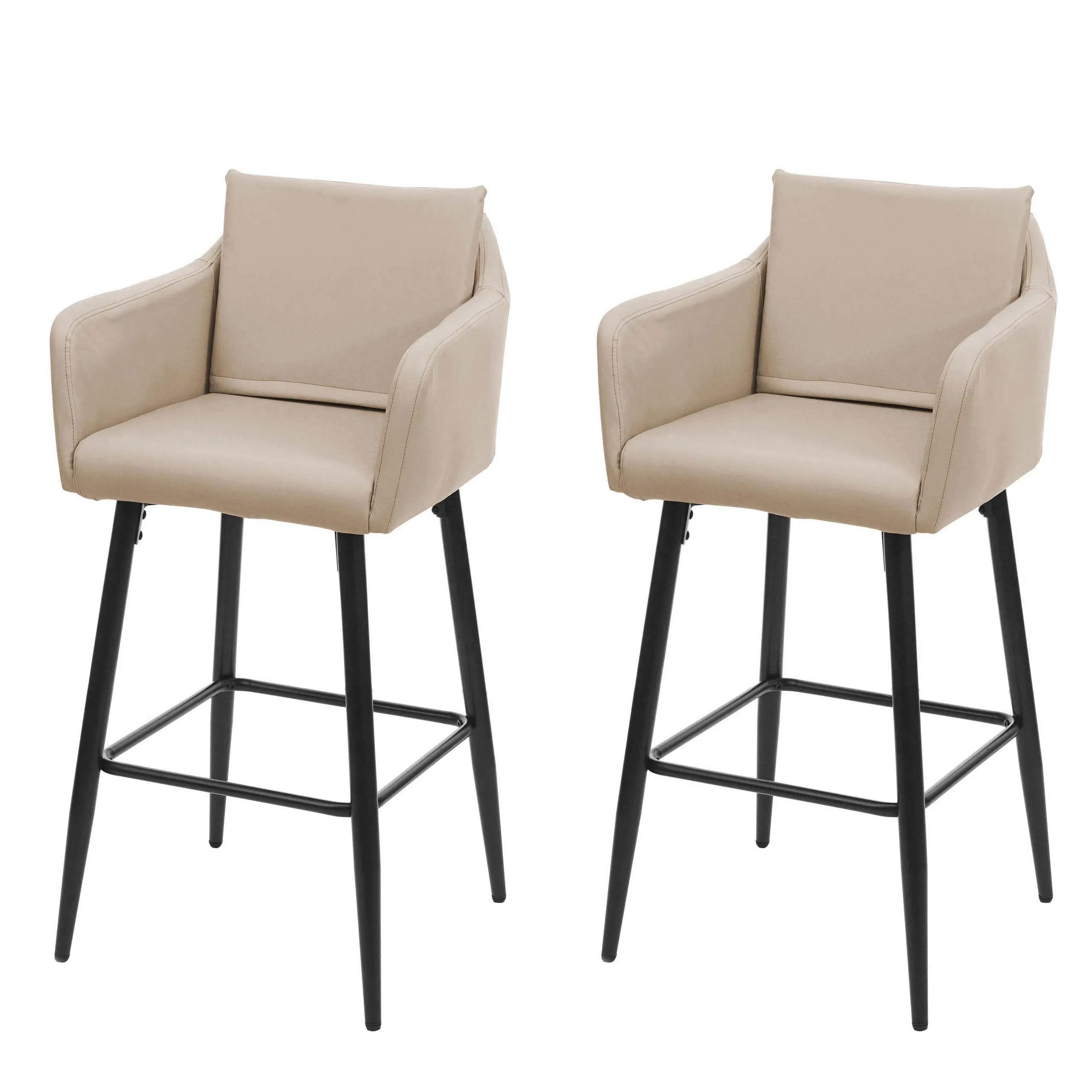 2er-Set Barhocker mit Lehne | Sitzhöhe 74cm | Fußablage Metall | Kunstleder Taupe-beige | Barstuhl Tresenhocker