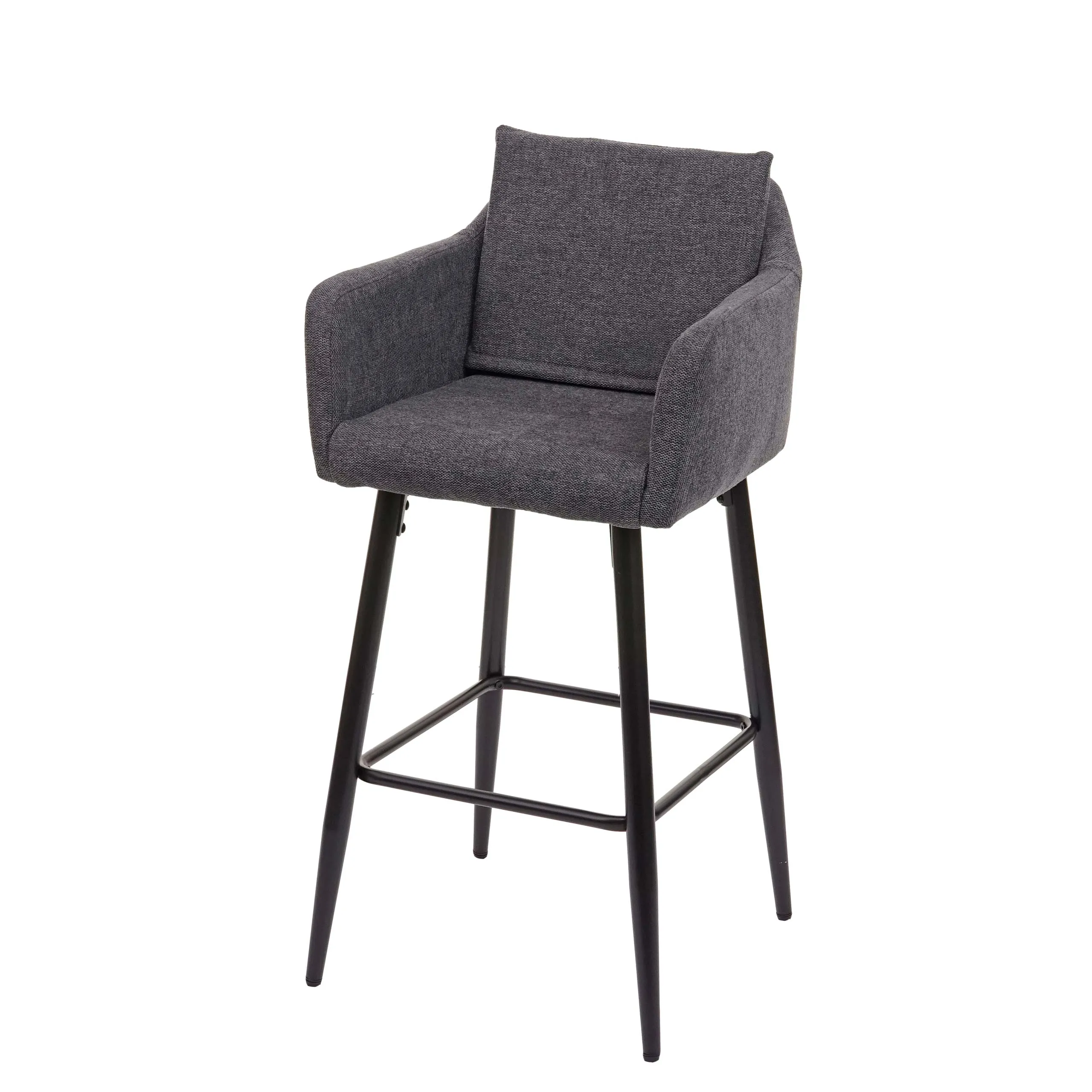 Barhocker mit Lehne | Sitzhöhe 74cm | Fußablage Metall | Stoff/Textil Dunkelgrau | Barstuhl Tresenhocker