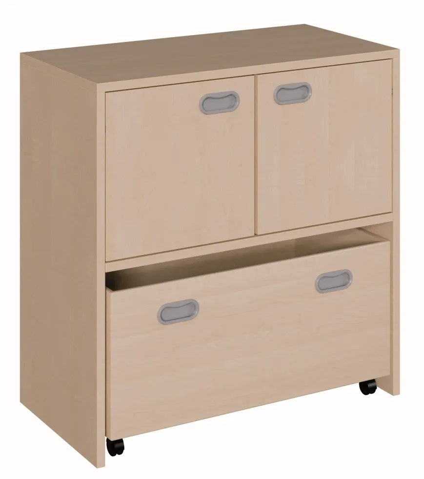 Schrank mit hoher Sockelnische inkl. Rollkasten und Tür, Breite 78 cm