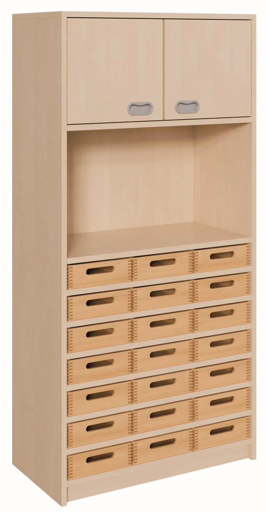 Schrank mit 21 Massivholzkästen und Oberschrank, Breite 78 cm