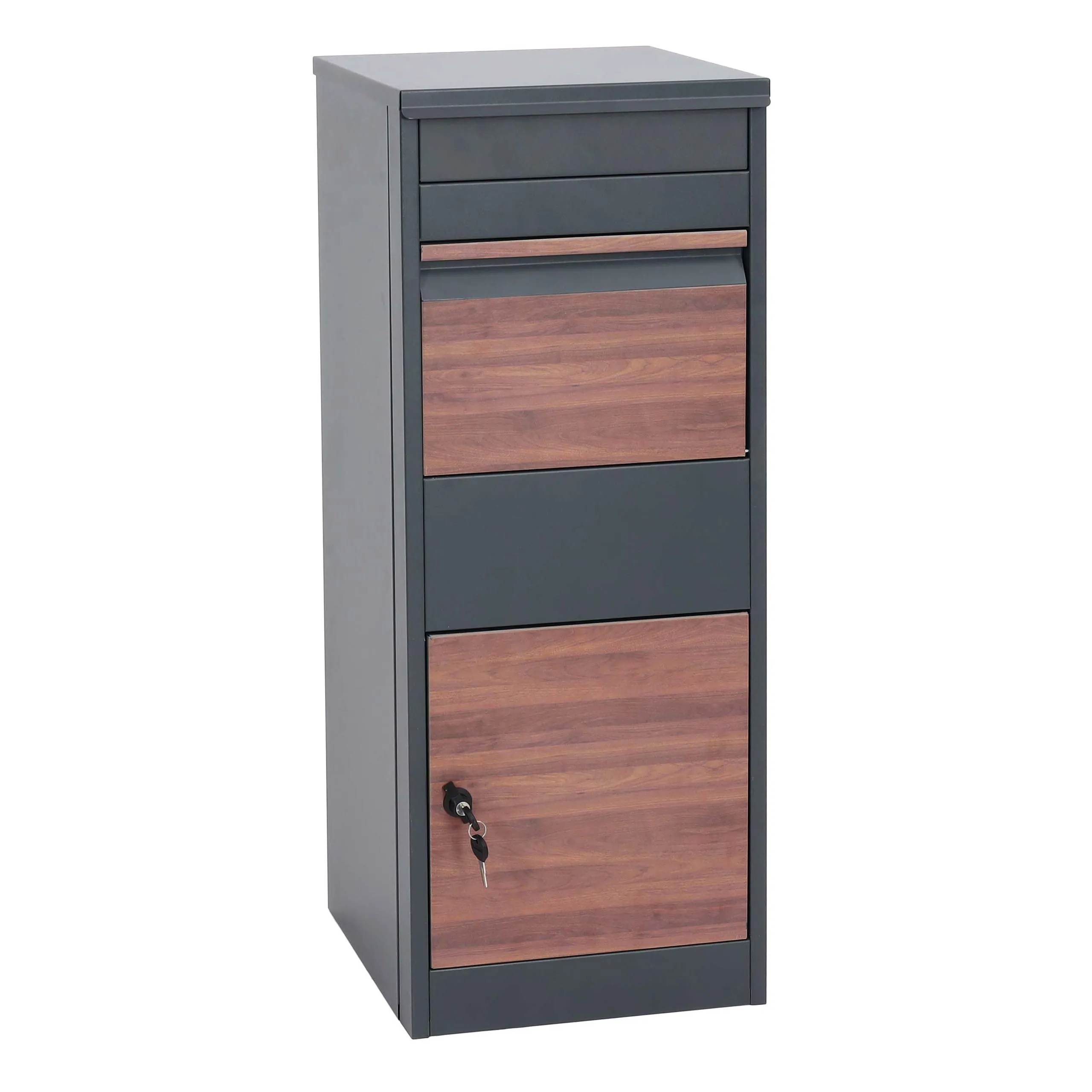 Paketkasten | HxBxT 102x41x38cm | Paketbox Standbriefkasten Briefkasten Größe L | verzinkt anthrazit | Holzoptik dunkel