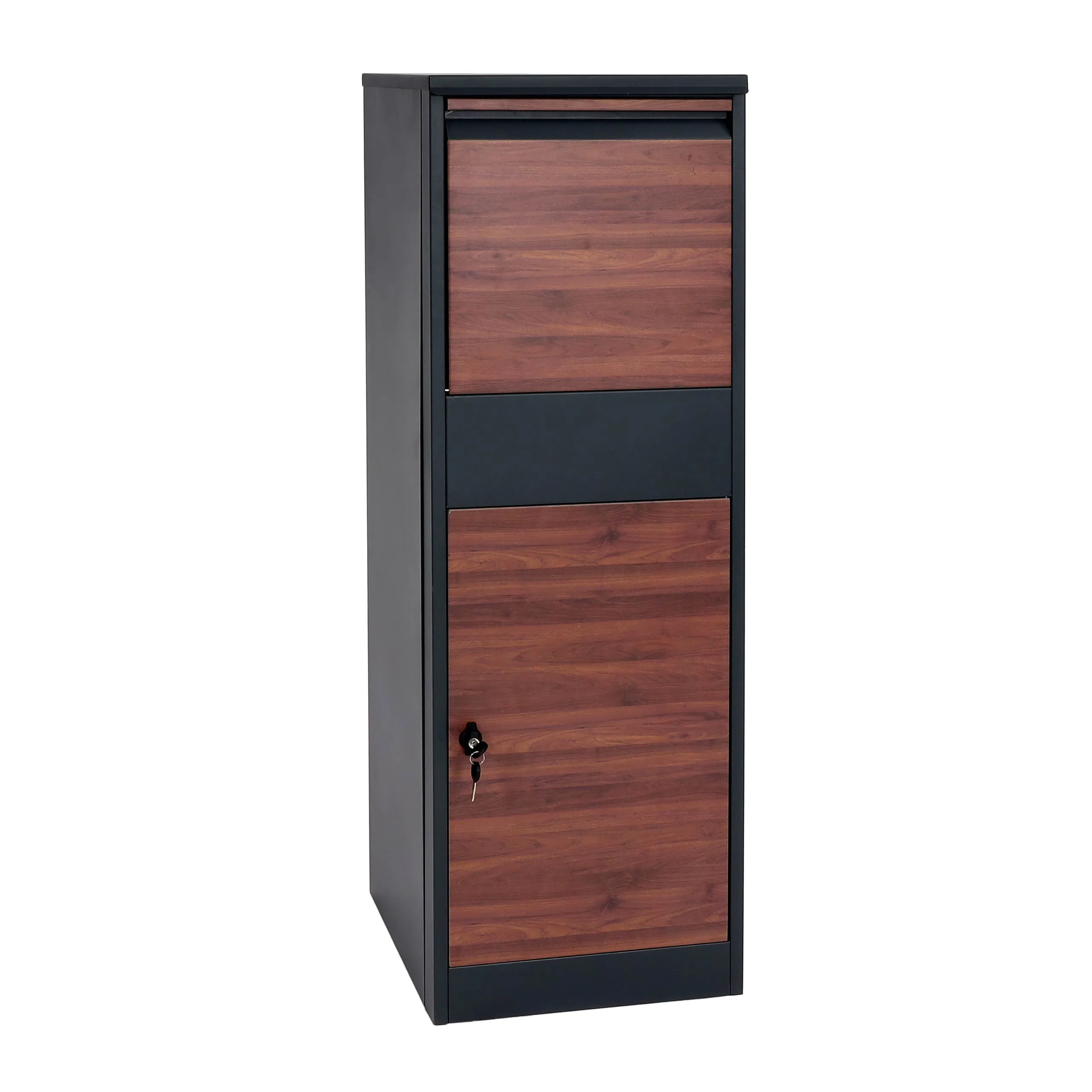 Paketkasten | HxBxT 140x46x45cm | Paketbox Standbriefkasten Paketbriefkasten Größe XL | verzinkt anthrazit Holzoptik Dunkelbrau