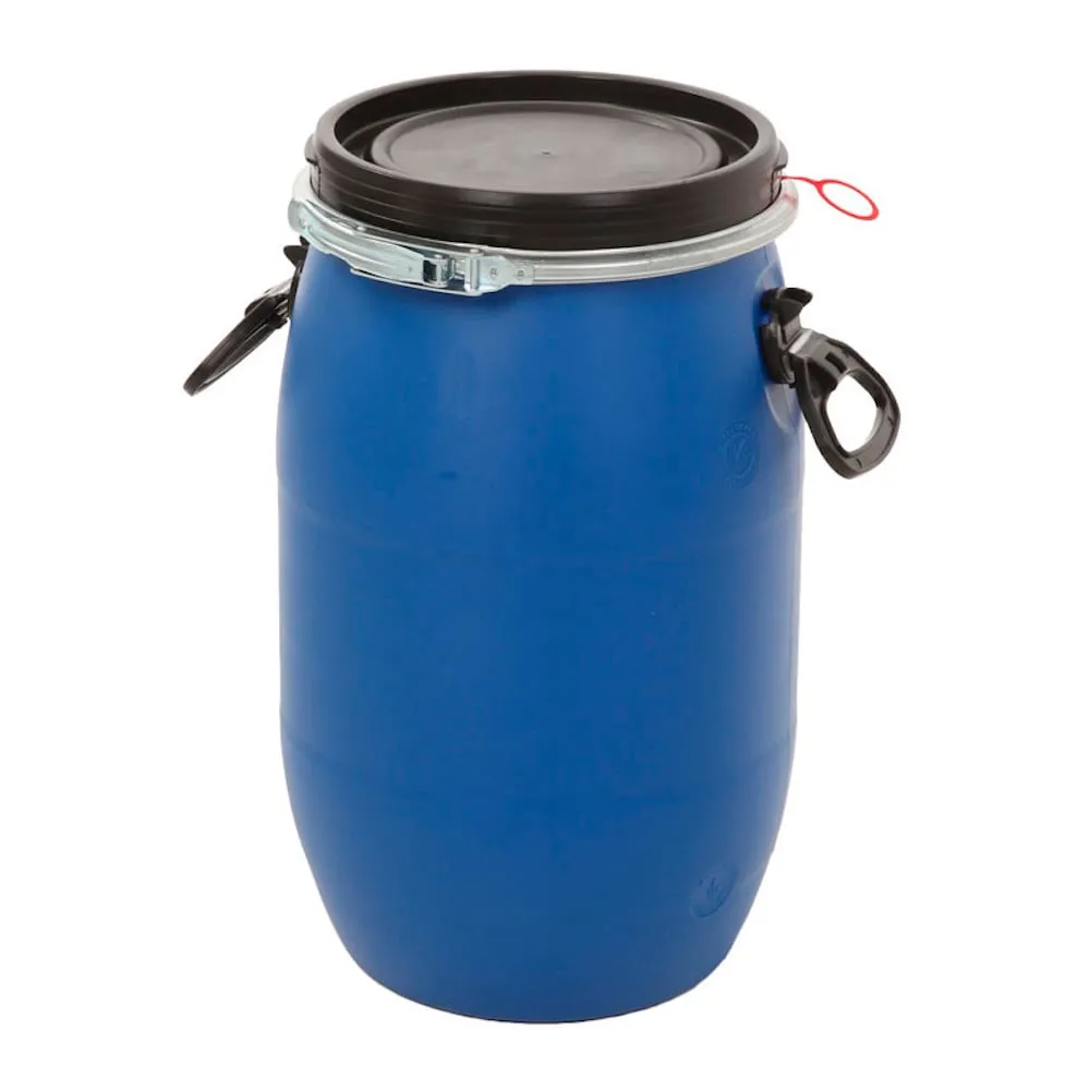 Premium Mehrzweckfass aus Kunststoff mit Spannringverschluss & Tragegriffen | 30 Liter, HxØ 52,4x31,5cm, Ø-Deckel 29,3cm | Polyehylen | Blau, Deckel Schwarz