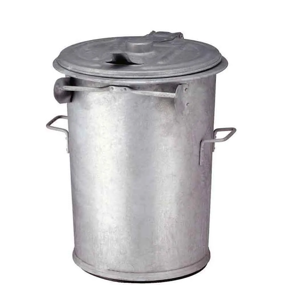 Feuerfeste runde Mülltonne aus Stahl | 90 Liter, HxØ 81x53cm | Verzinkter Stahl | Silber