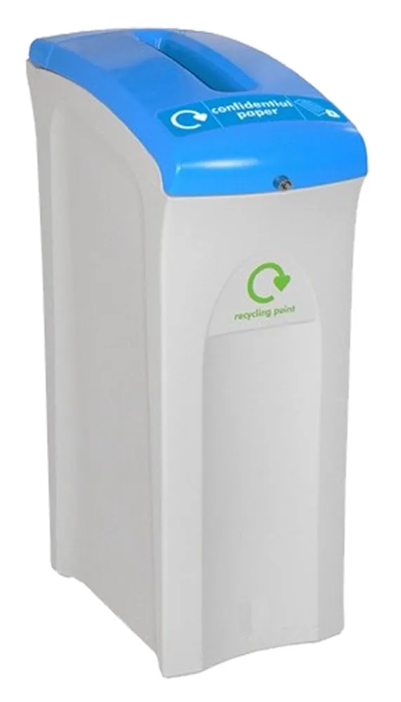 Abschließbarer Wertstoffsammler Envirobin mit Deckel "Papier" | 82 Liter | HxBxT 84x30,8x54,5cm | Polyethylen | Grau, Deckel Blau