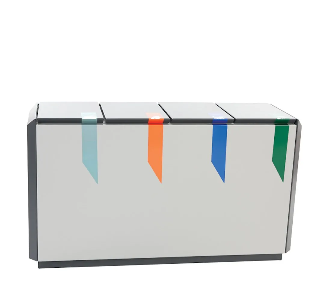 Feuerfester Wertstoffsammler RecycloStar 4 | 220 Liter, HxBxT 74,5x130x45,3cm | Aluminium | Anthrazit / Grau