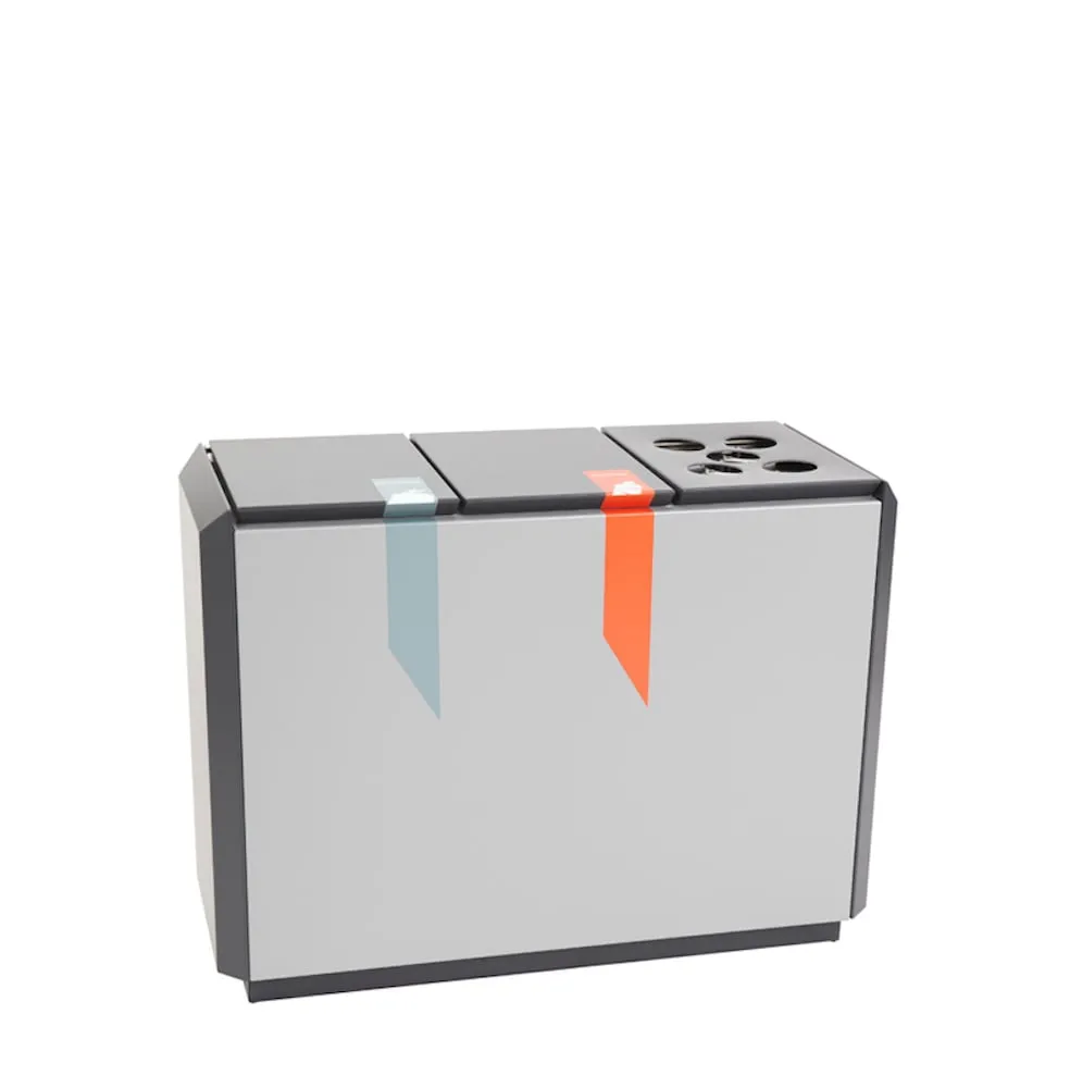 Feuerfester Wertstoffsammler RecycloStar 3 mit Bechersammler | 165 Liter, HxBxT 74,5x99,7x45,3cm | Aluminium | Anthrazit / Grau