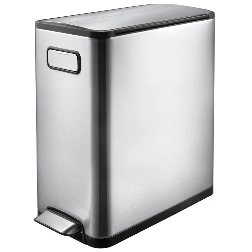 Modern designter Treteimer zur Abfallscheidung aus gebürstetem Edelstahl | 20 Liter, HxBxT 46,5x25x37,5cm | Edelstahl