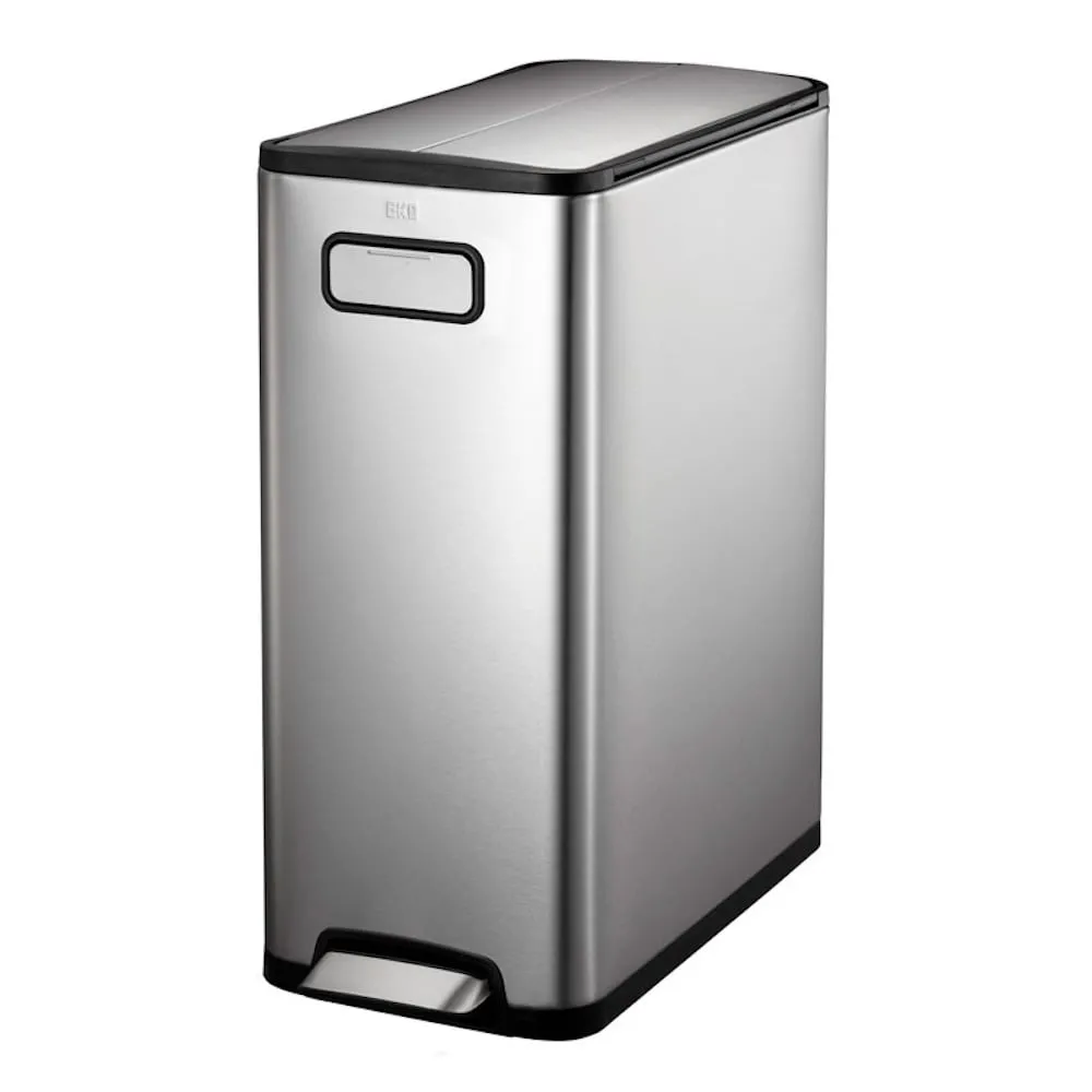 Modern designter Treteimer zur Abfallscheidung aus gebürstetem Edelstahl | 45 Liter, HxBxT 66x27,5x53,2cm | Edelstahl