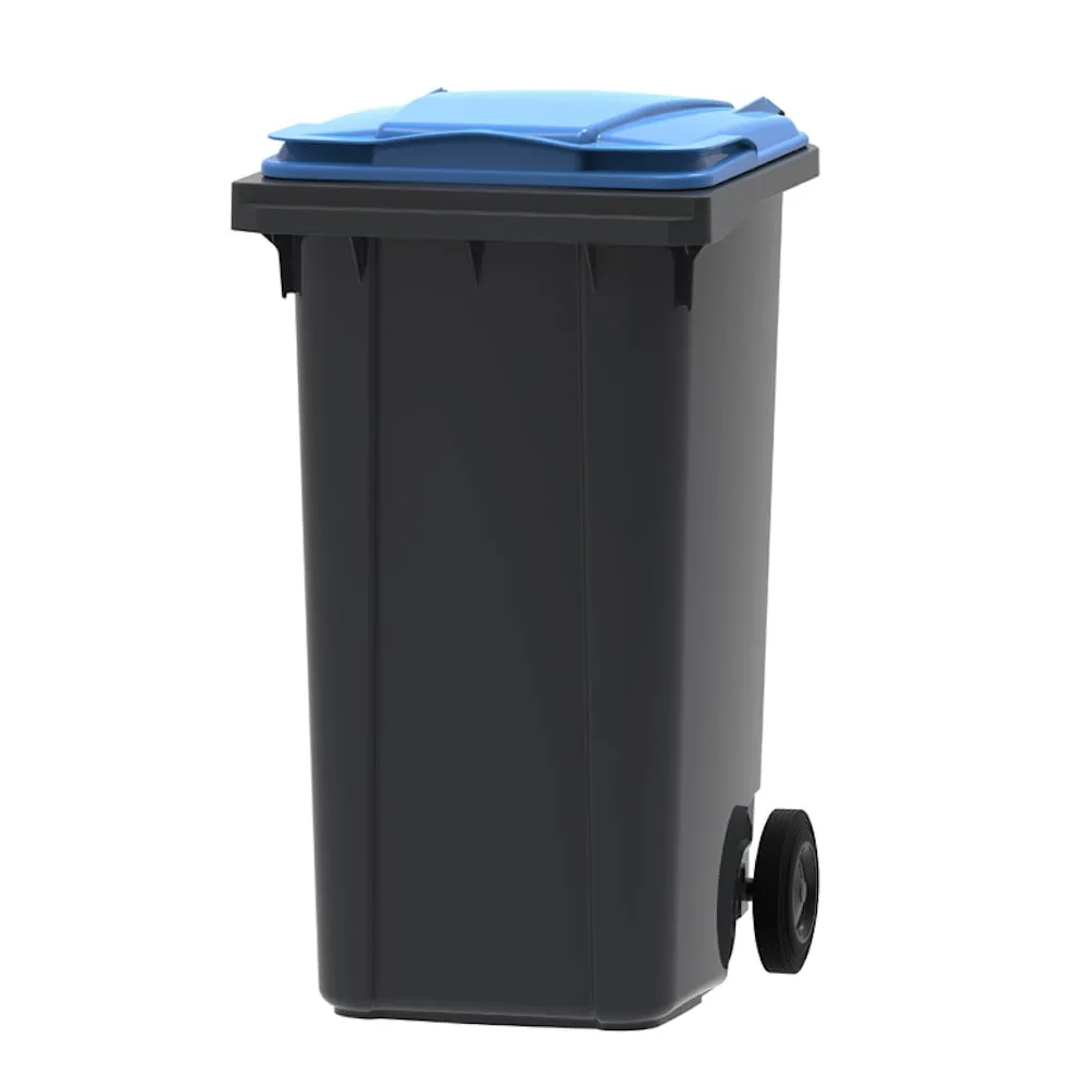 PROREGAL Premium 2-Rad-Mülltonne MGB | 240 Liter, HxBxT 107,9x58,3x73,7cm | HDPE-Kunststoff | Grau, Deckel Blau