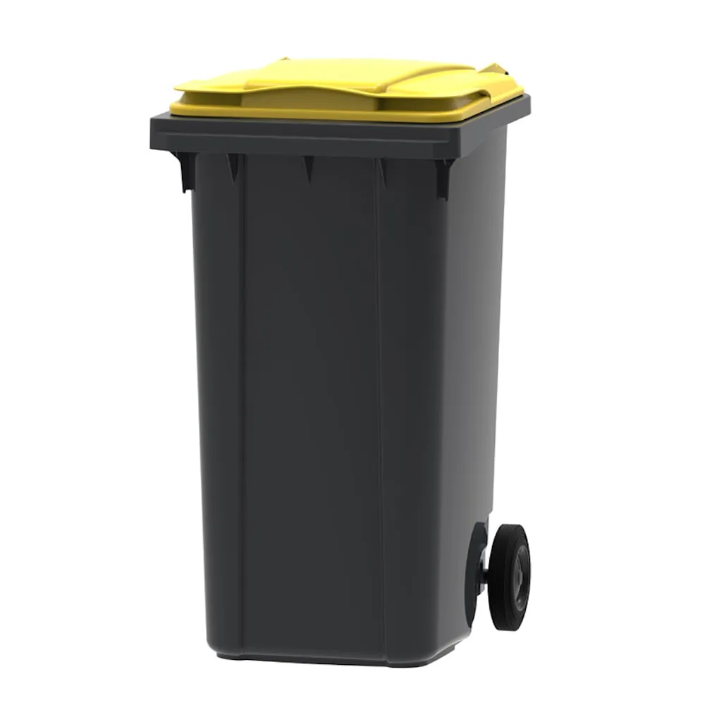 PROREGAL Premium 2-Rad-Mülltonne MGB | 240 Liter, HxBxT 107,9x58,3x73,7cm | HDPE-Kunststoff | Grau, Deckel Gelb