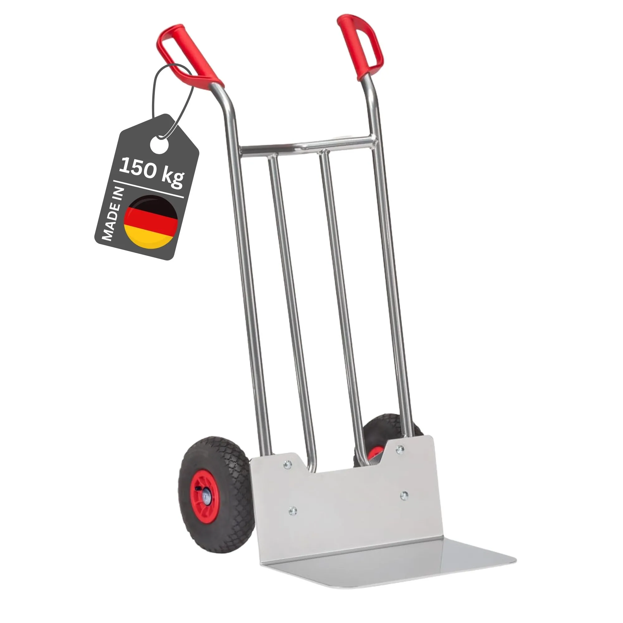 Fetra Alu-Sackkarre mit extra breiter Schaufel, gebogenen Streben & Luftbereifung | Traglast 150kg | Made in Germany | Silber