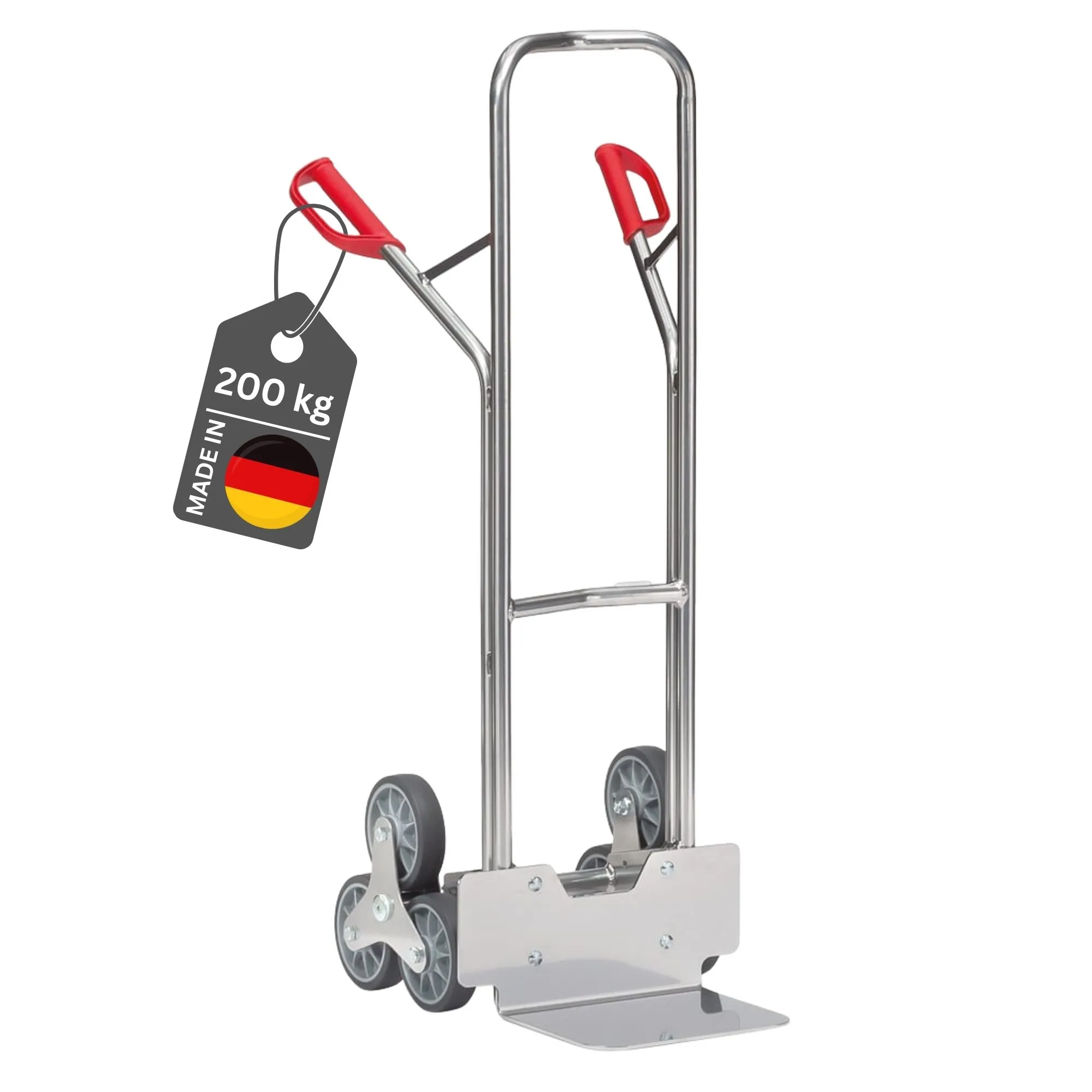 Fetra Alu-Treppenkarre mit Standardschaufel, gebogenen Streben, 3-Sterneräder & pannensichere Vollgummibereifung | Traglast 200kg | Made in Germany | Silber
