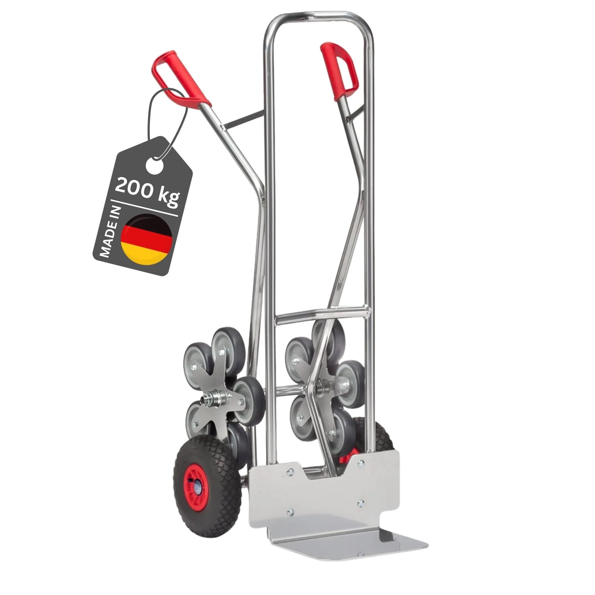 Fetra Alu-Treppenkarre mit Standardschaufel, gebogenen Streben, 5-Sterneräder & Luftbereifung | Traglast 200kg | Made in Germany | Silber