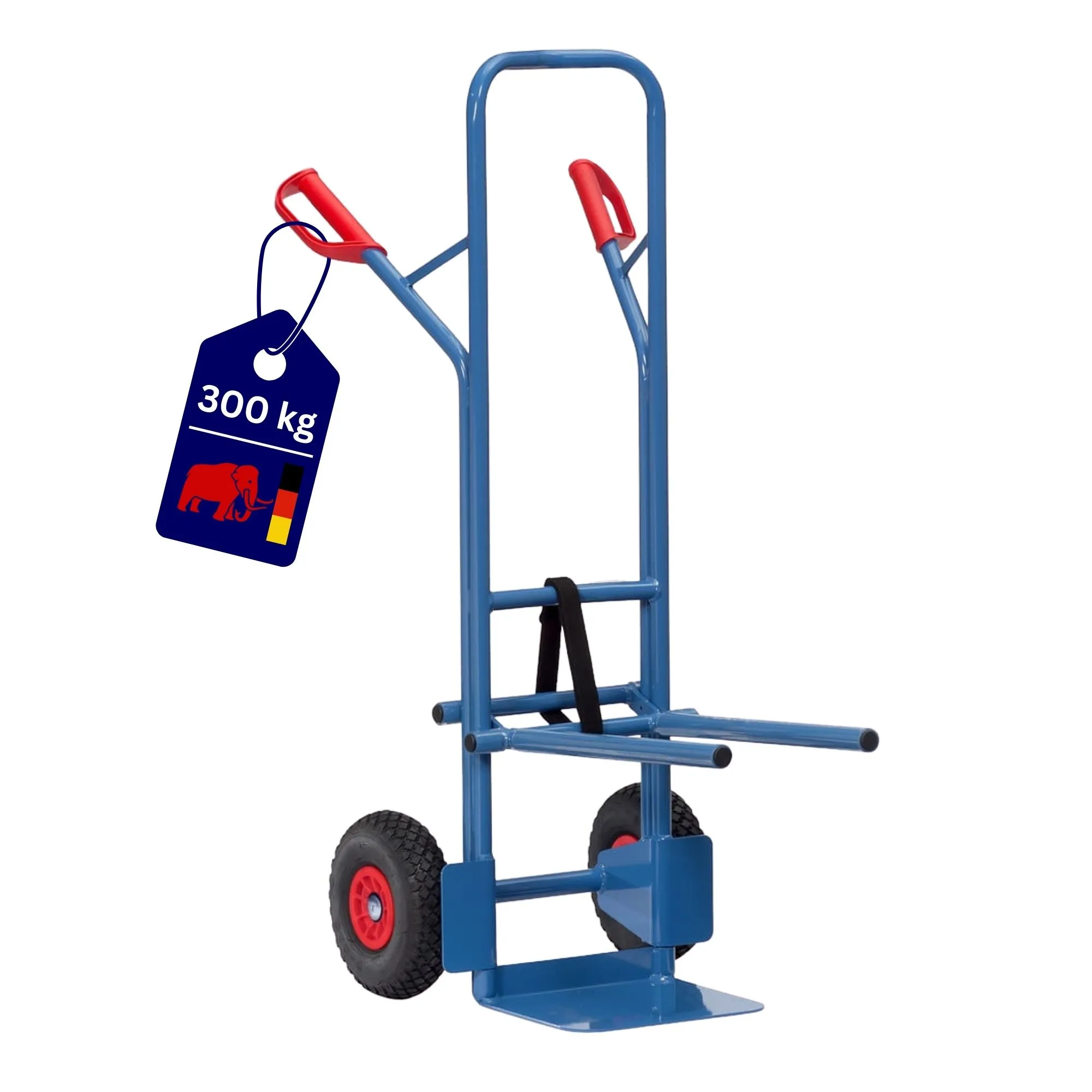 Fetra Stuhlkarre mit höhenverstellbarem Traggestell, gebogenen Streben & pannensichere PU-Bereifung | Traglast 300kg | Blau