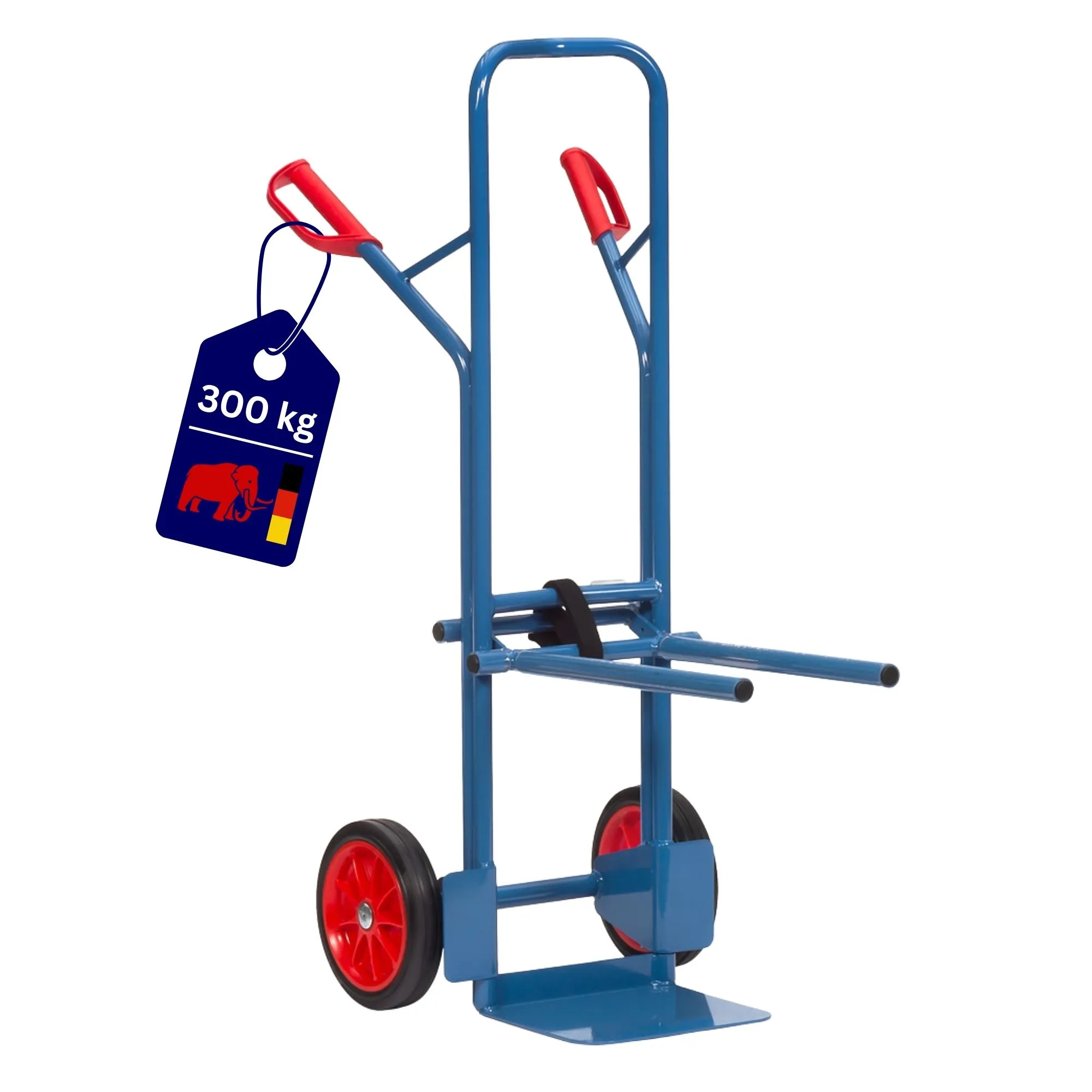 Fetra Stuhlkarre mit höhenverstellbarem Traggestell, gebogenen Streben & pannensichere Vollgummibereifung | Traglast 300kg | Blau