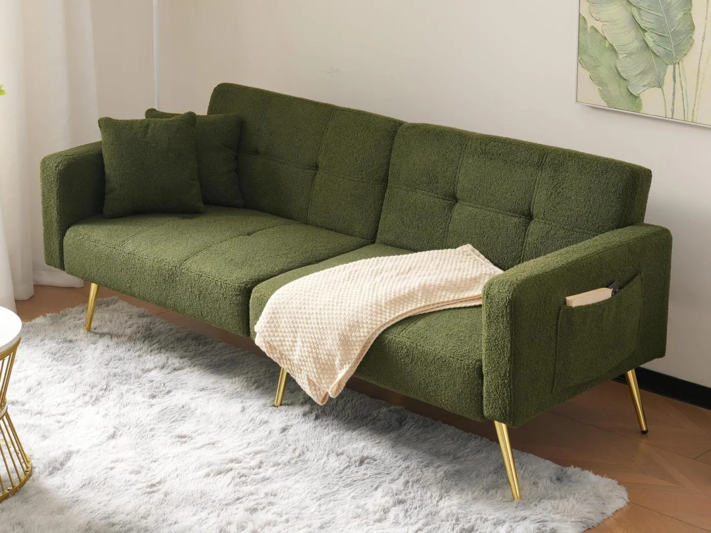 Umwandelbares Sofa mit verstellbarer Rückenlehne – 2 Plätze – French-Terry-Stoff – Grün