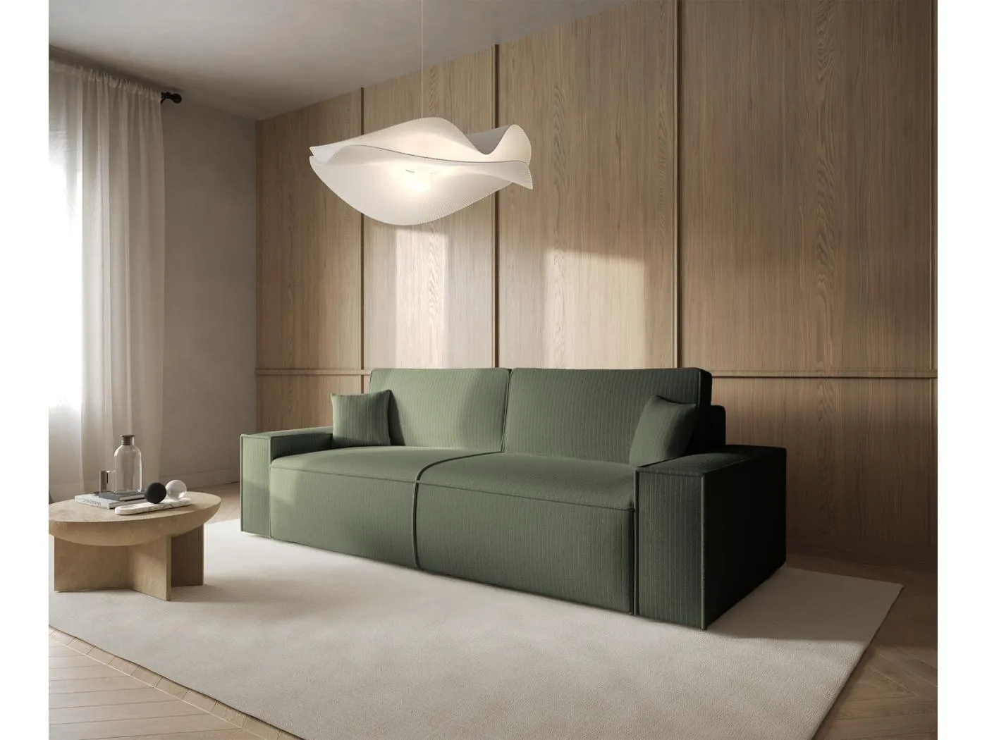 Sofa mit Schlaffunktion, Stauraum - Cordbezug - salbeigrün - FARESE