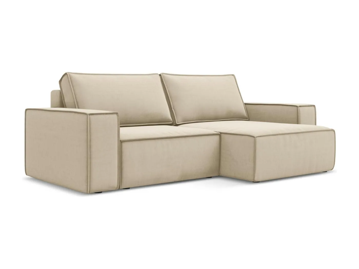2-Sitzer Ecksofa mit Schlaffunktion - Ecke Rechts - Samt - Hell beige - KIMO