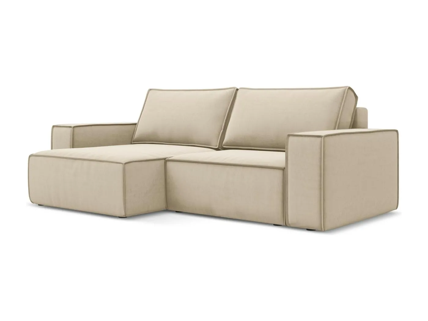 2-Sitzer Ecksofa mit Schlaffunktion - Ecke Links - Samt - Hell beige - KIMO