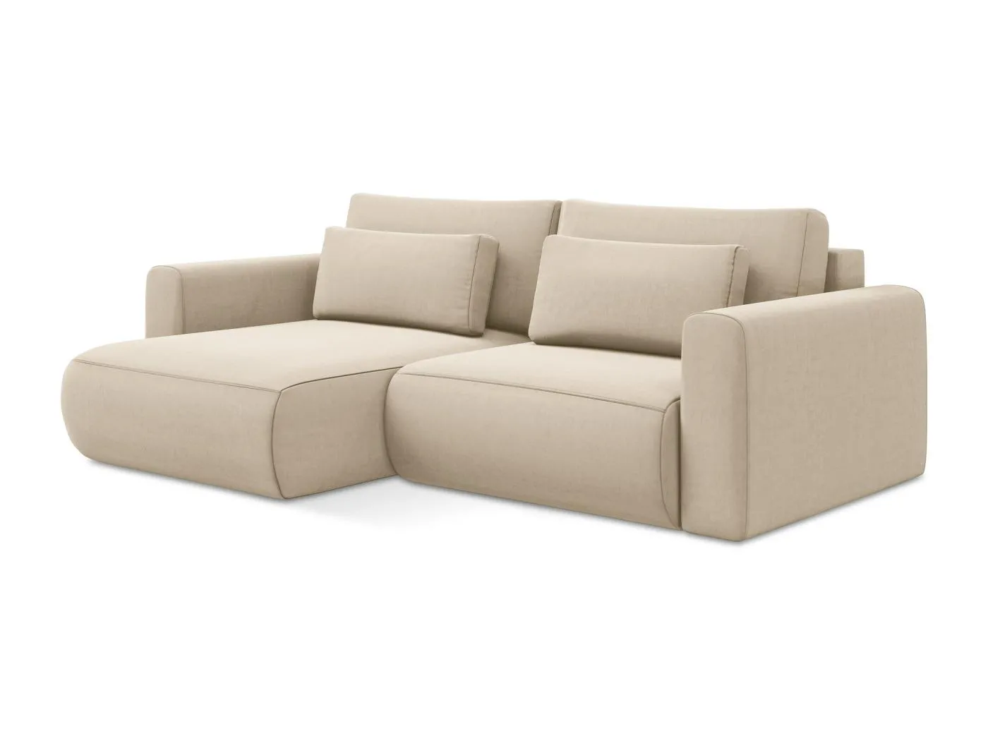 2-Sitzer Ecksofa mit Schlaffunktion - Ecke Links - Samt - Hell beige - KAPUA