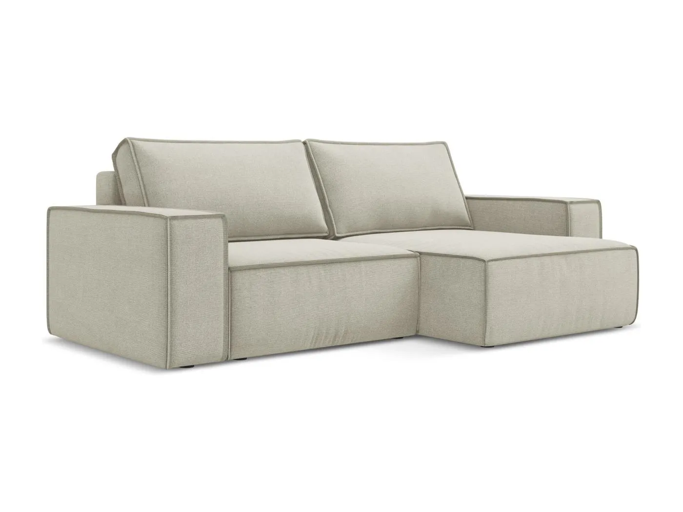 2-Sitzer Ecksofa mit Schlaffunktion - Ecke Rechts - Strukturstoff - Hell beige - KIMO