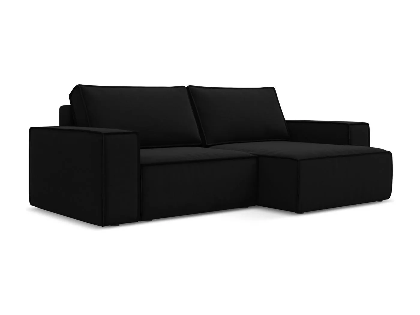 2-Sitzer Ecksofa mit Schlaffunktion - Ecke Rechts - Samt - Schwarz - KIMO