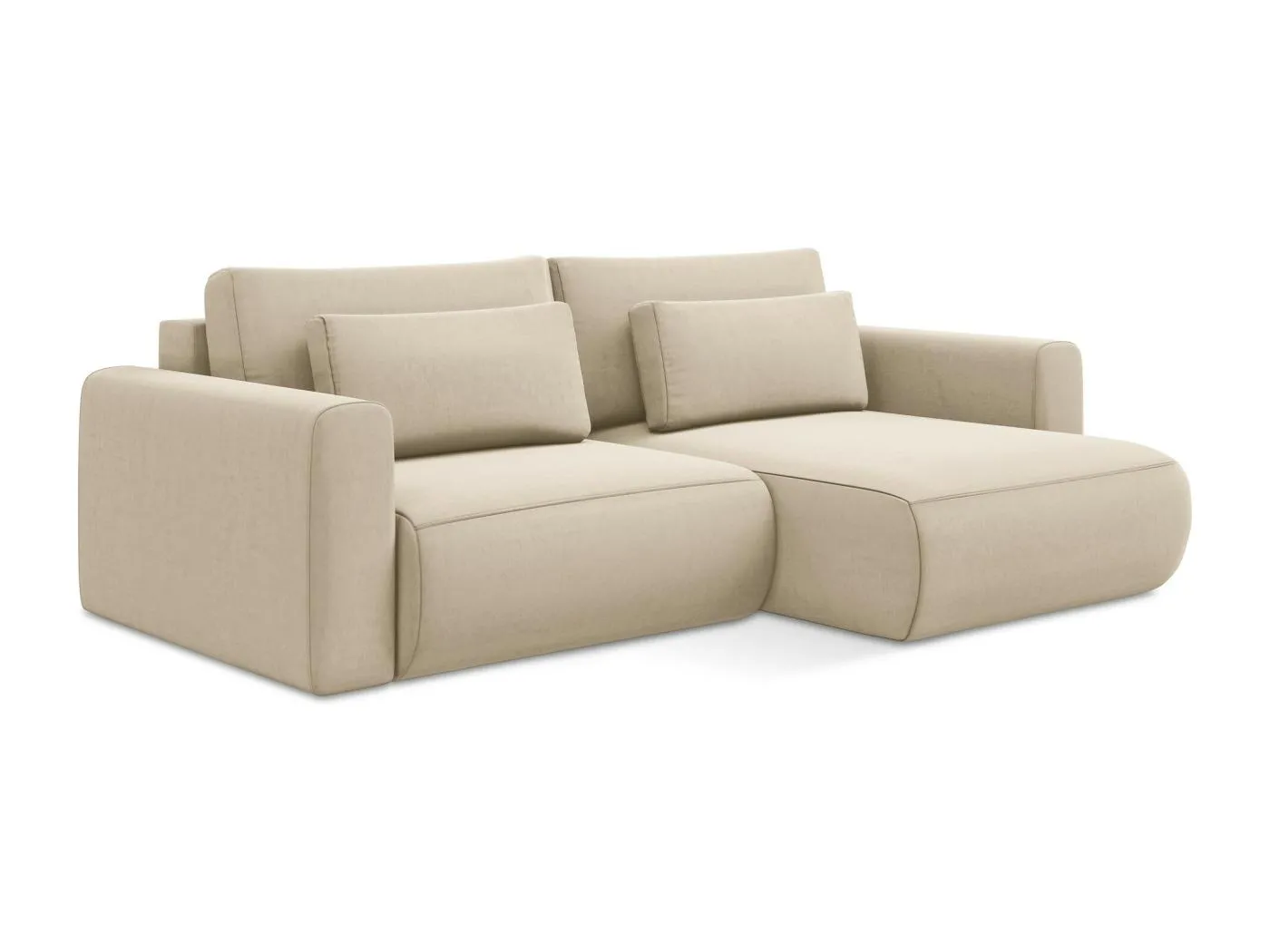2-Sitzer Ecksofa mit Schlaffunktion - Ecke Rechts - Samt - Hell beige - KAPUA