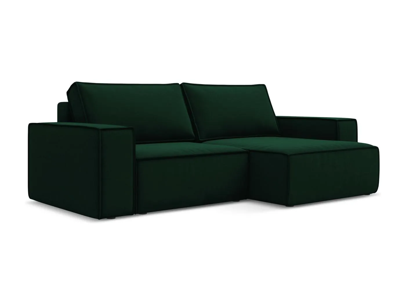 2-Sitzer Ecksofa mit Schlaffunktion - Ecke Rechts - Samt - Flaschengrün - KIMO
