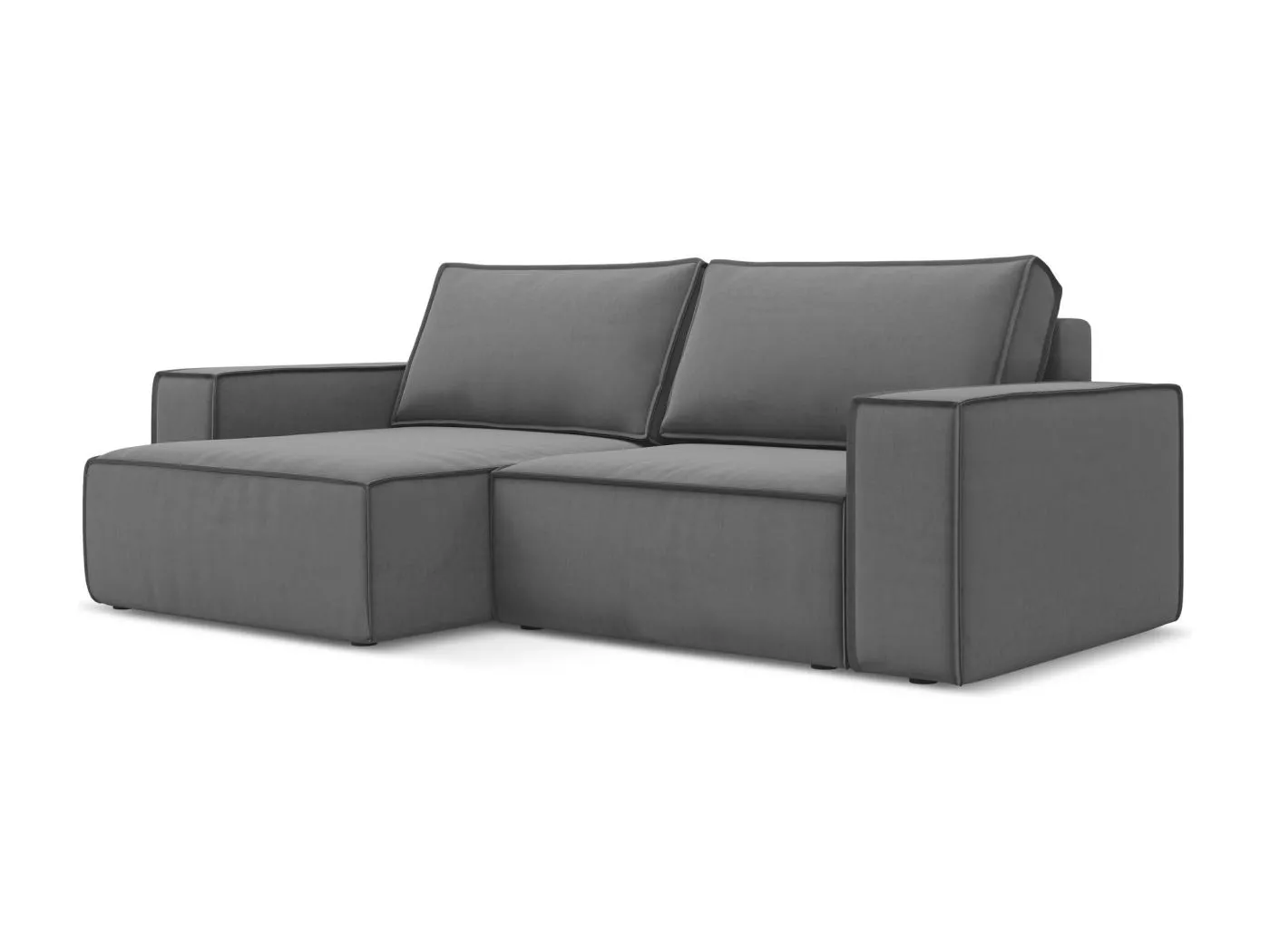 2-Sitzer Ecksofa mit Schlaffunktion - Ecke Links - Samt - Grau - KIMO