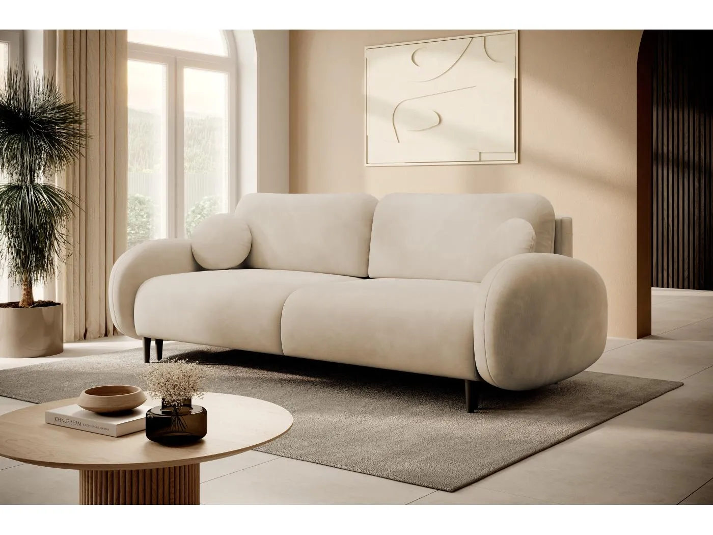 Zweisitzer-Sofa SOFT, Schlafsofa, Stauraum, 2 Kissen, moderner Stil, 232x95x109 cm, Farbe: BEIGE