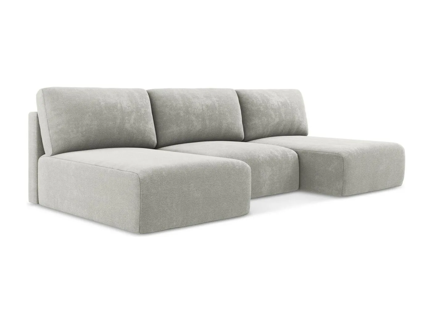 Wohnlandschaft ohne Armlehne mit Schlaffunktion - / - Chenille - Hellgrau - KONA