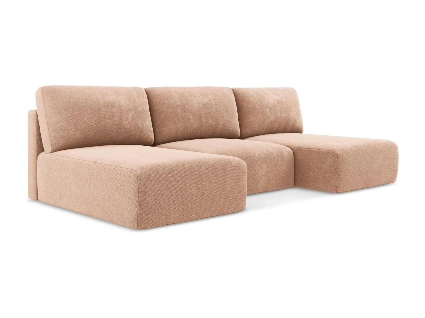 Wohnlandschaft ohne Armlehne mit Schlaffunktion - / - Chenille - Pfirsich - KONA